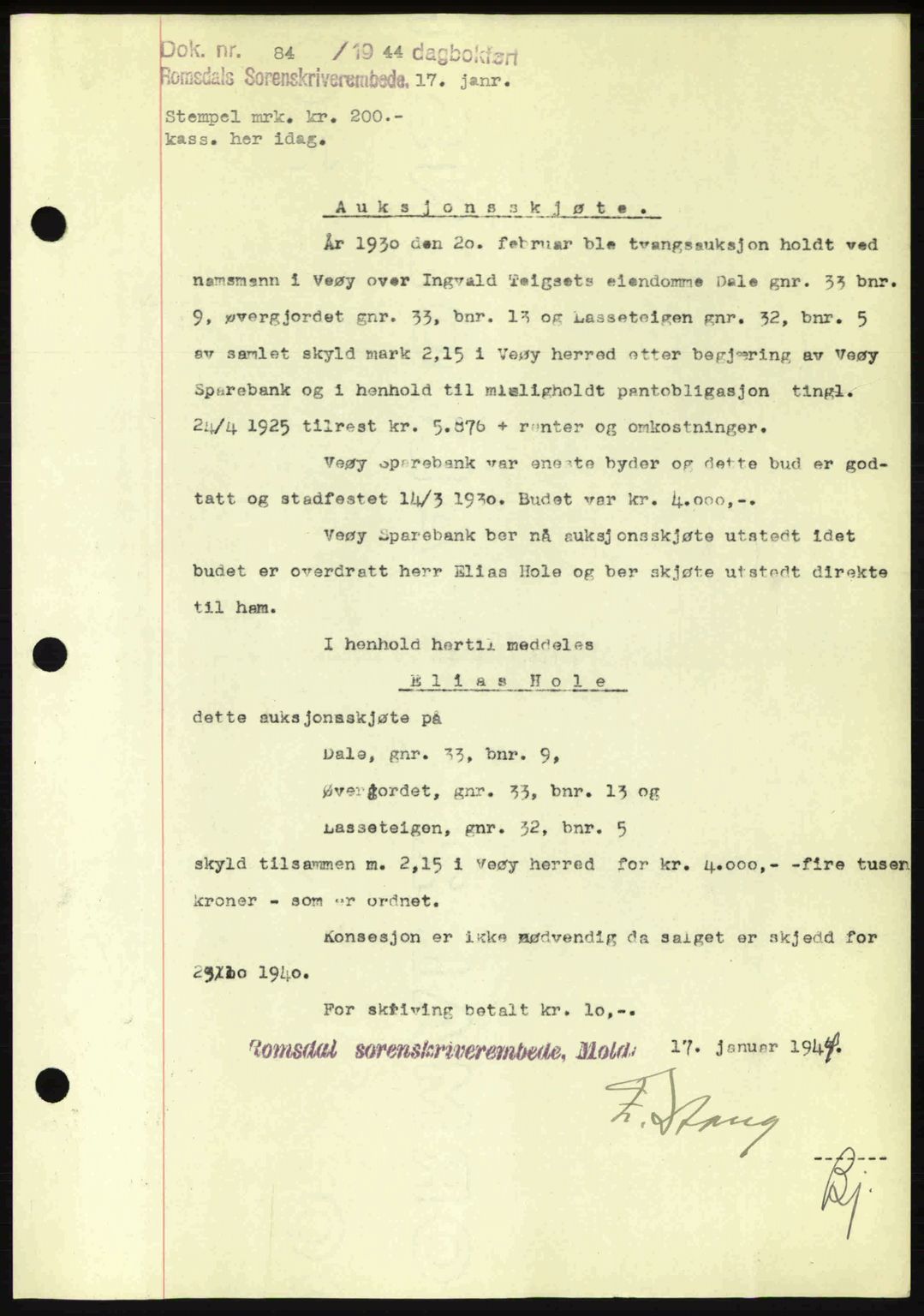 Romsdal sorenskriveri, AV/SAT-A-4149/1/2/2C: Pantebok nr. A15, 1943-1944, Dagboknr: 84/1944