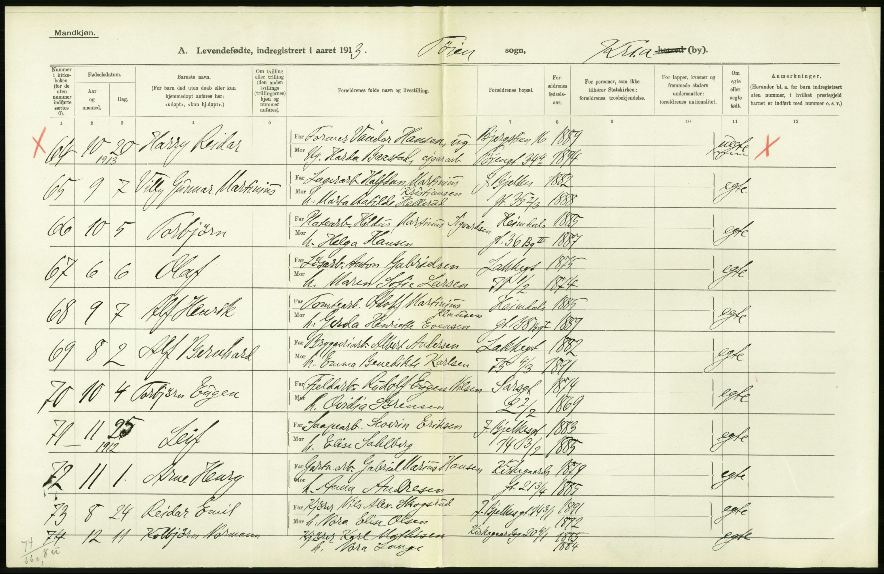 Statistisk sentralbyrå, Sosiodemografiske emner, Befolkning, AV/RA-S-2228/D/Df/Dfb/Dfbc/L0007: Kristiania: Levendefødte menn og kvinner., 1913, s. 552