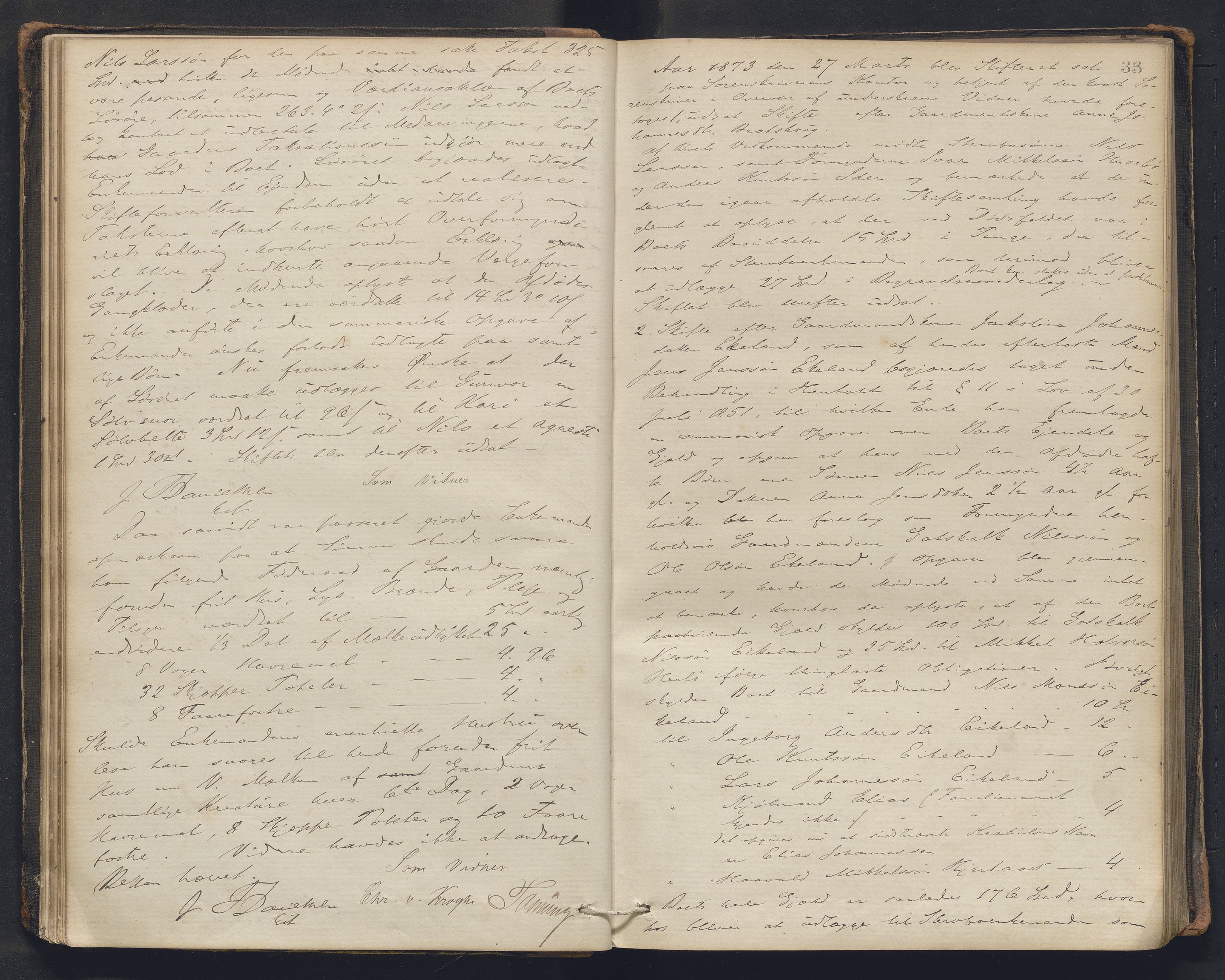 Nordhordland sorenskrivar, AV/SAB-A-2901/1/H/Hc/L0002: Skifteforhandlingsprotokollar, 1871-1878, s. 33