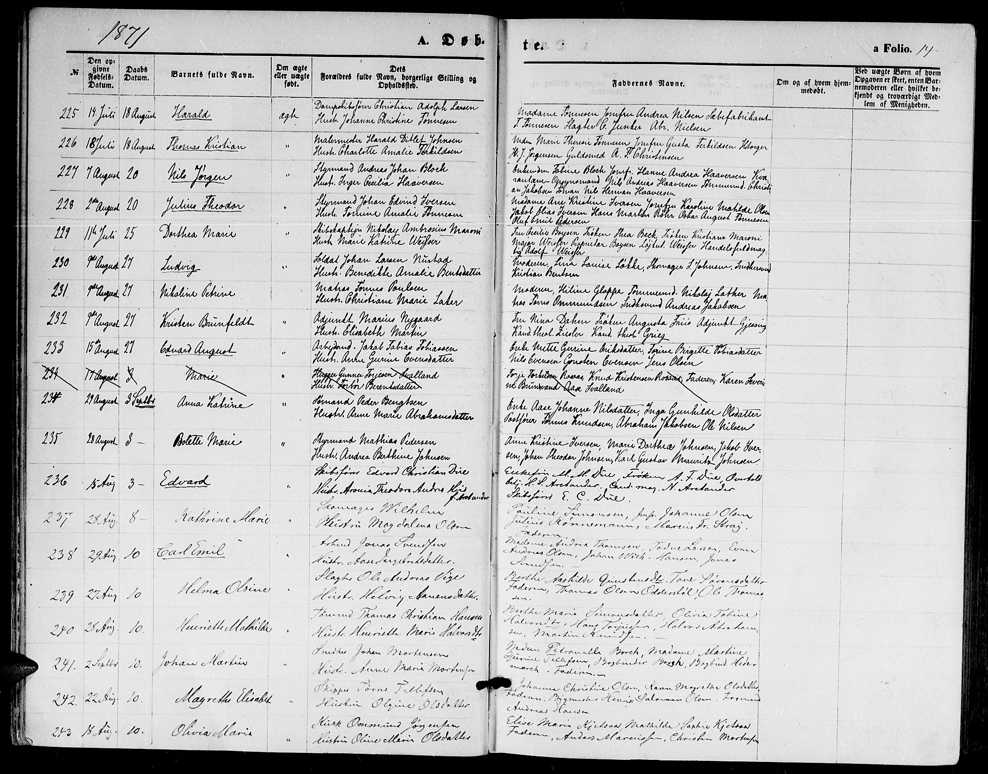 Kristiansand domprosti, AV/SAK-1112-0006/F/Fb/L0013: Klokkerbok nr. B 13, 1871-1880, s. 14