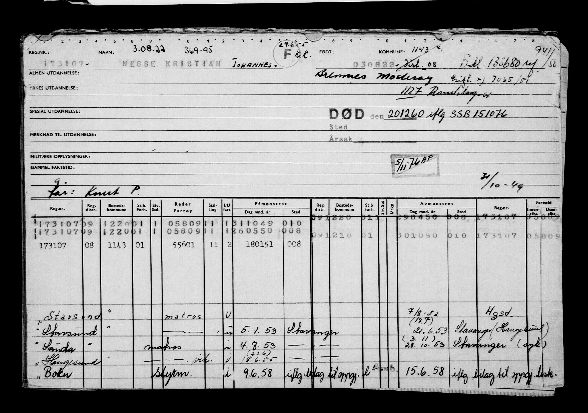 Direktoratet for sjømenn, AV/RA-S-3545/G/Gb/L0209: Hovedkort, 1922, s. 333