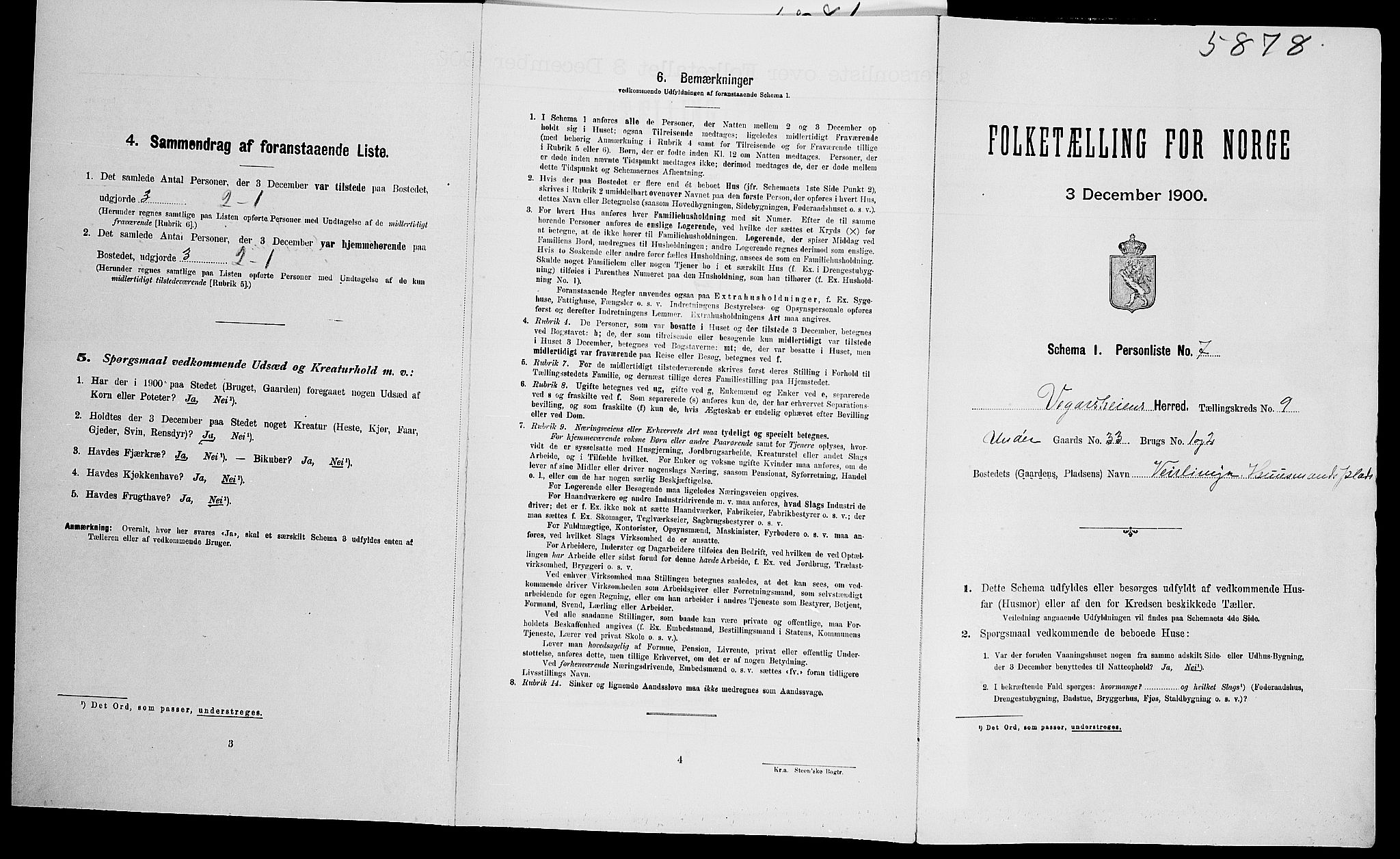 SAK, Folketelling 1900 for 0912 Vegårshei herred, 1900, s. 486