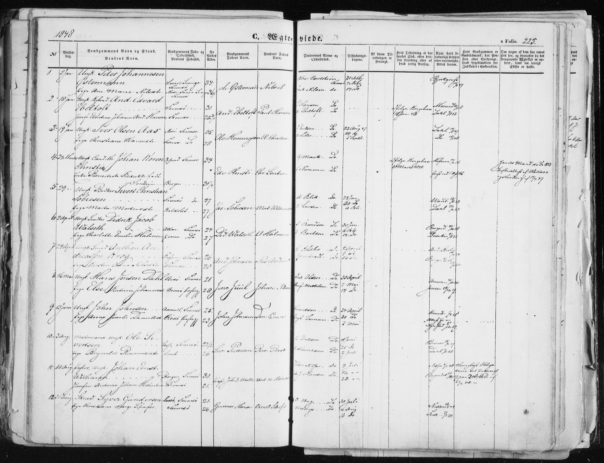 Tromsø sokneprestkontor/stiftsprosti/domprosti, AV/SATØ-S-1343/G/Ga/L0010kirke: Ministerialbok nr. 10, 1848-1855, s. 225