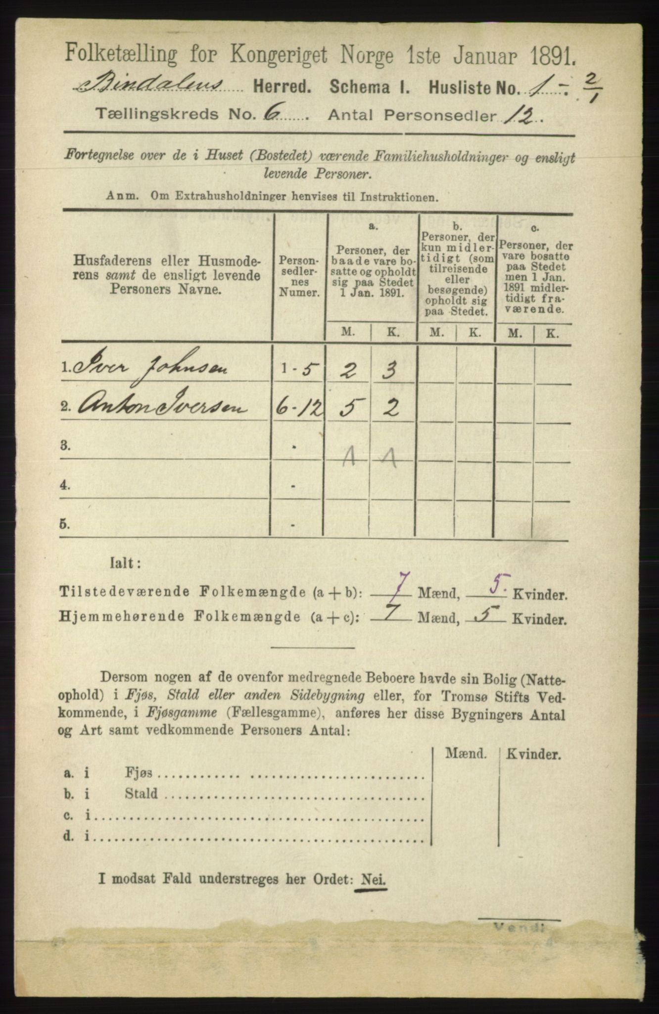 RA, Folketelling 1891 for 1811 Bindal herred, 1891, s. 1641