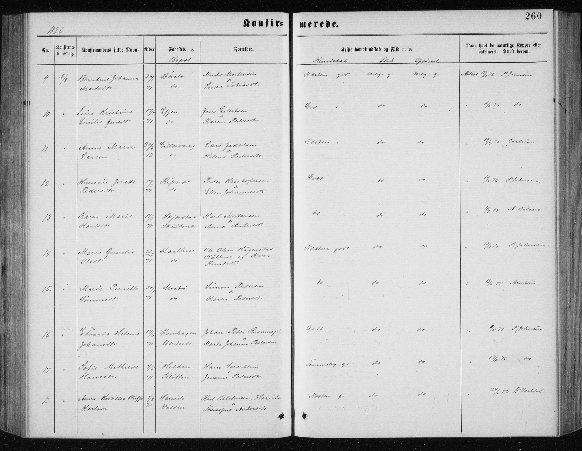 Ministerialprotokoller, klokkerbøker og fødselsregistre - Nordland, AV/SAT-A-1459/801/L0031: Klokkerbok nr. 801C06, 1883-1887, s. 260