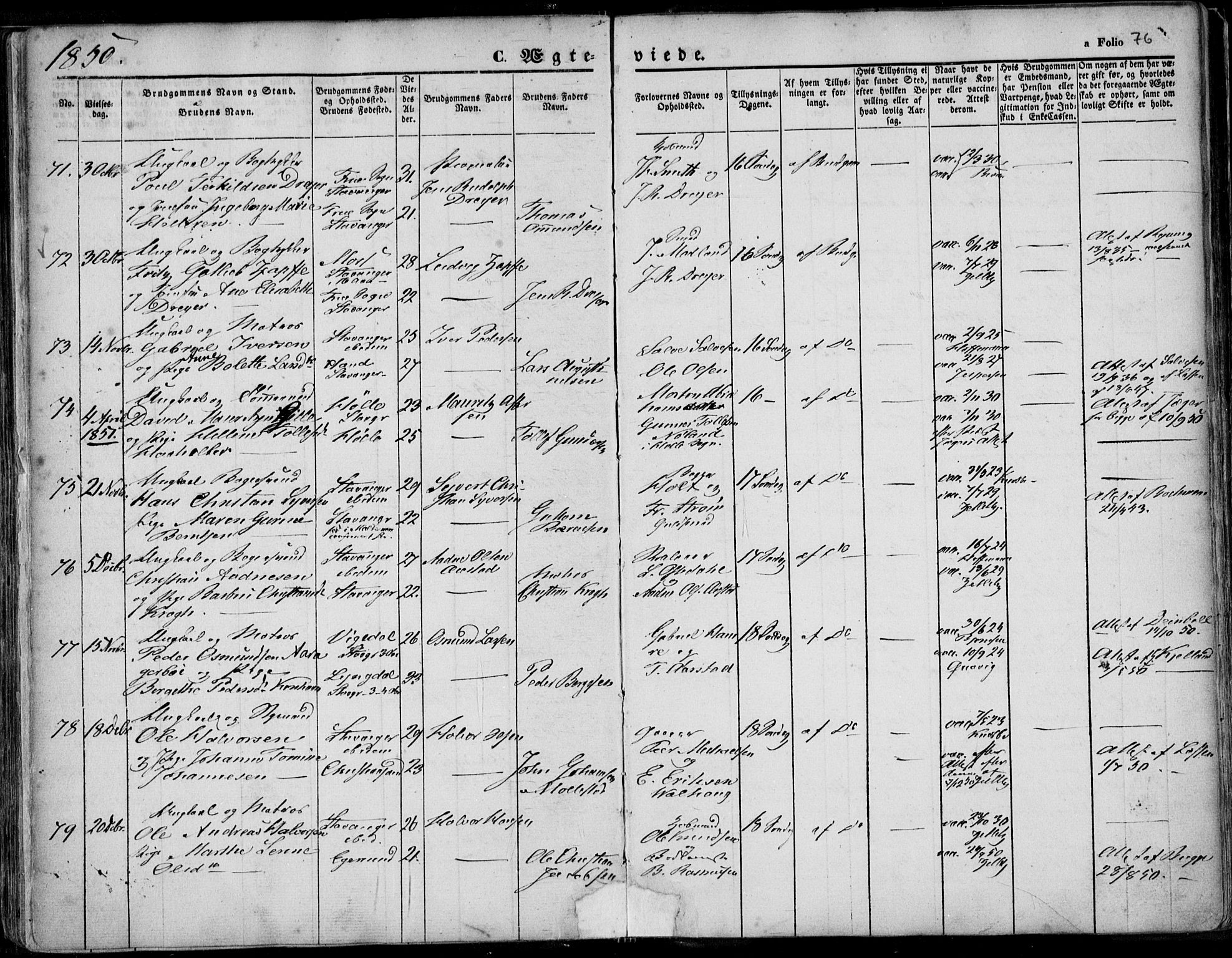 Domkirken sokneprestkontor, AV/SAST-A-101812/001/30/30BA/L0015: Ministerialbok nr. A 14, 1842-1857, s. 76