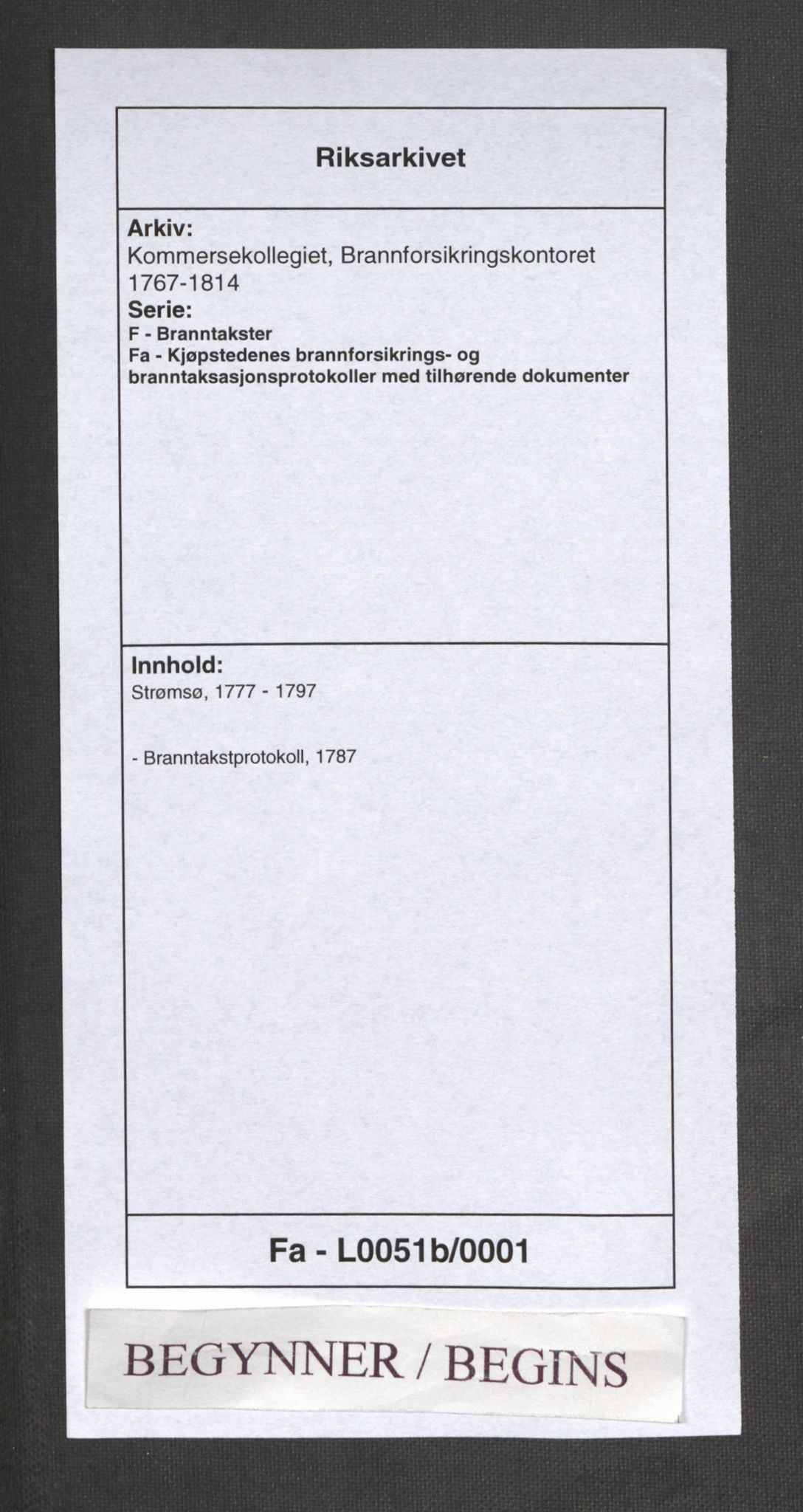 Kommersekollegiet, Brannforsikringskontoret 1767-1814, AV/RA-EA-5458/F/Fa/L0051b/0001: Strømsø / Branntakstprotokoll, 1787