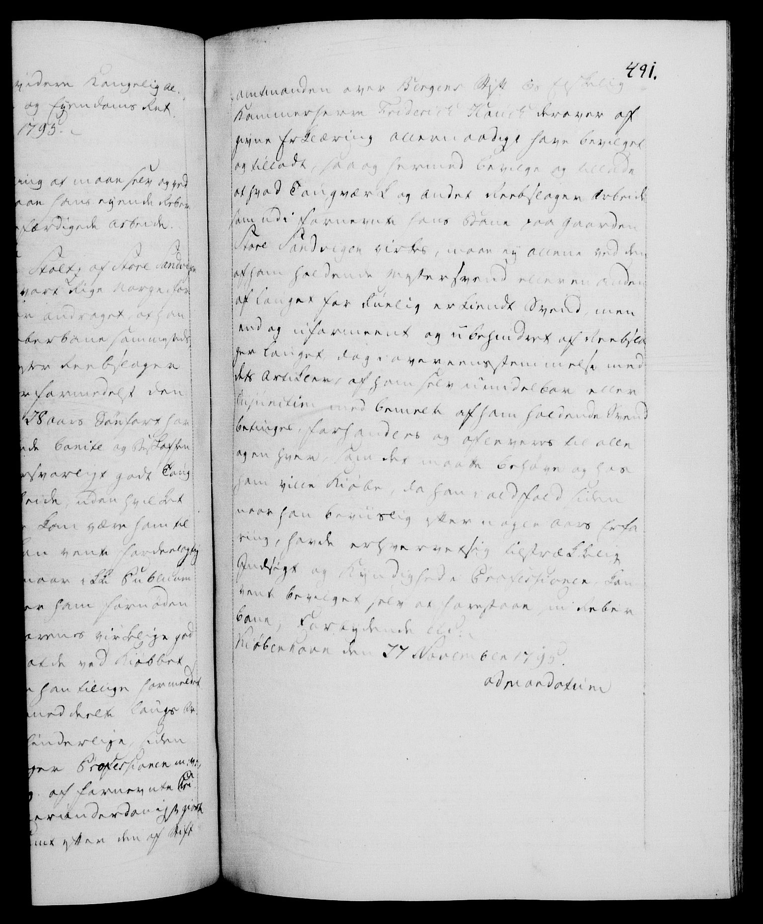 Danske Kanselli 1572-1799, RA/EA-3023/F/Fc/Fca/Fcaa/L0056: Norske registre, 1795-1796, s. 491a
