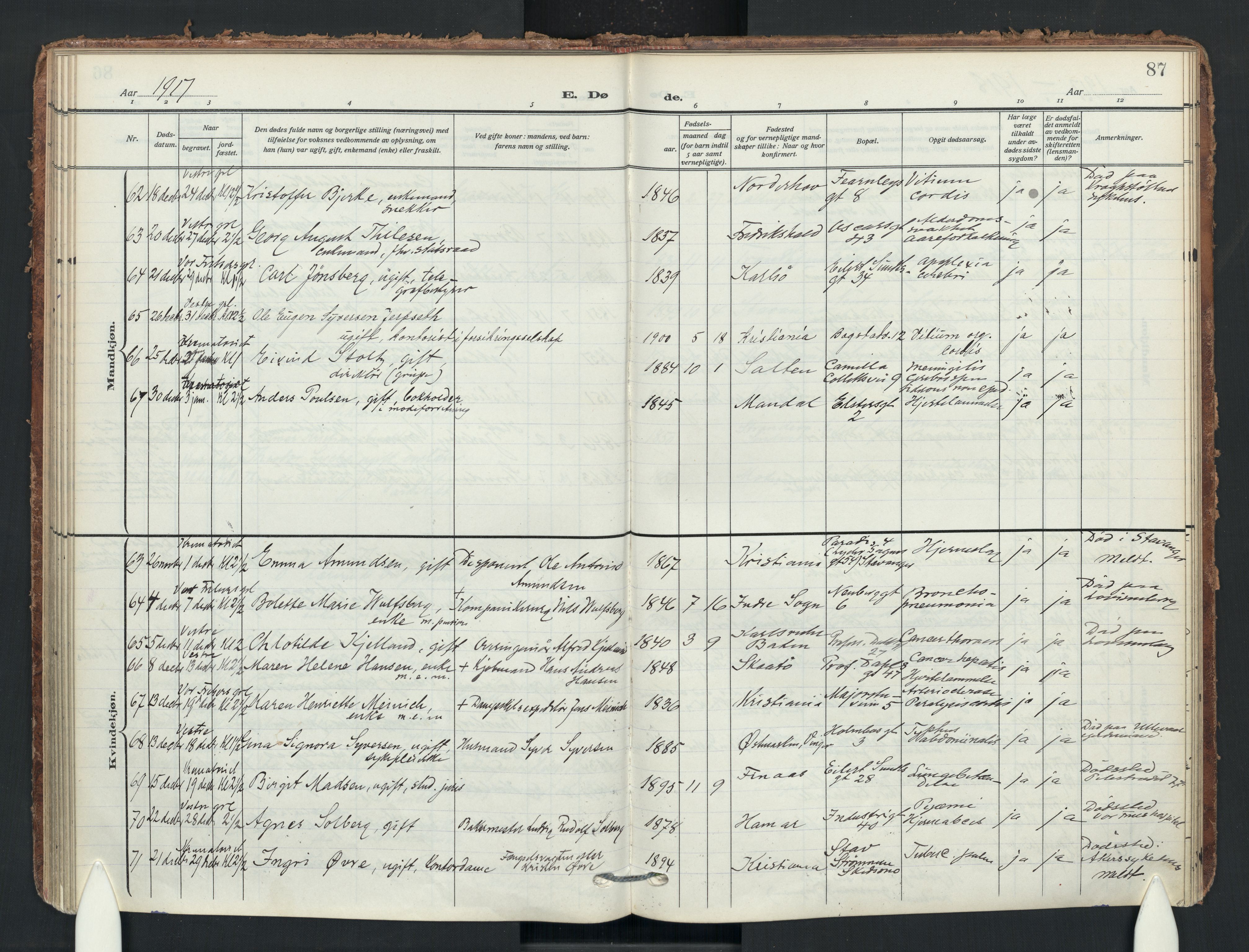 Uranienborg prestekontor Kirkebøker, AV/SAO-A-10877/F/Fa/L0011: Ministerialbok nr. I 11, 1909-1926, s. 87