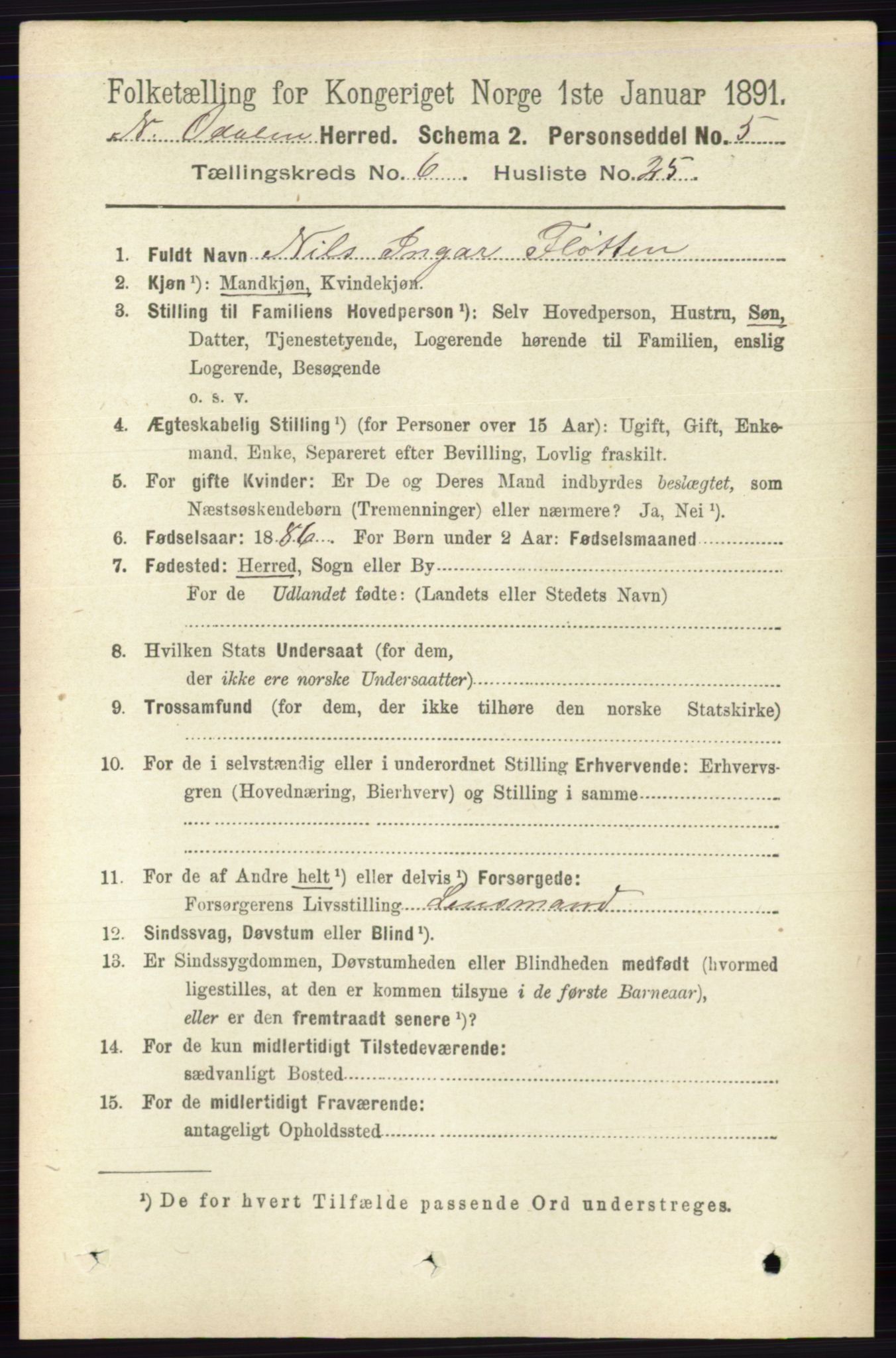 RA, Folketelling 1891 for 0418 Nord-Odal herred, 1891, s. 2449