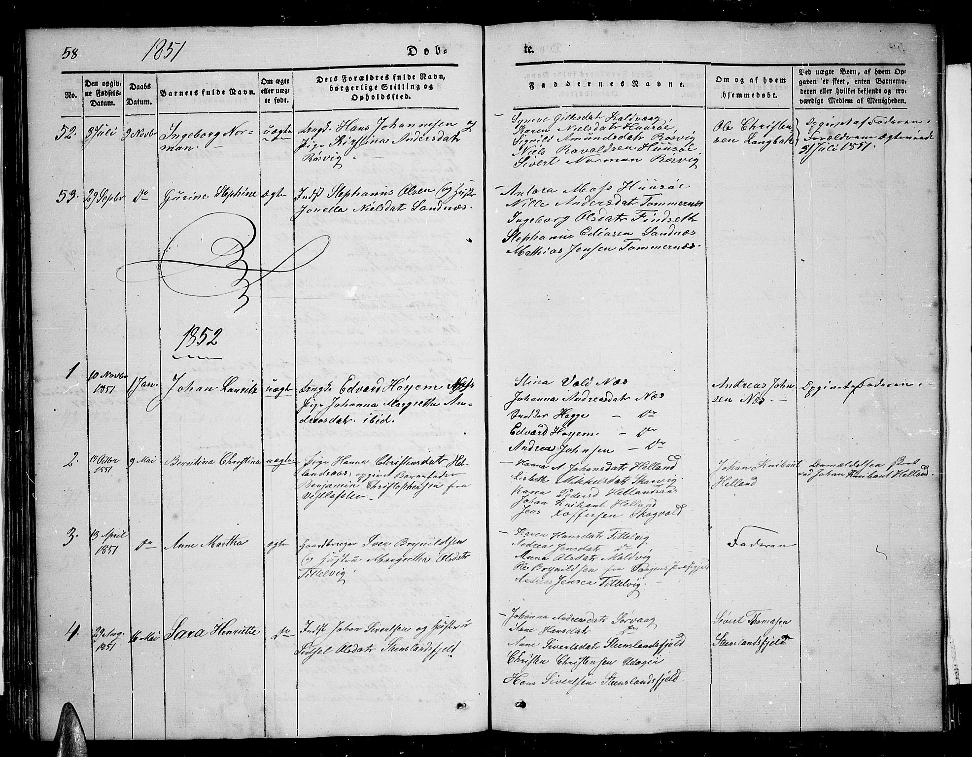 Ministerialprotokoller, klokkerbøker og fødselsregistre - Nordland, AV/SAT-A-1459/859/L0856: Klokkerbok nr. 859C02, 1843-1854, s. 58