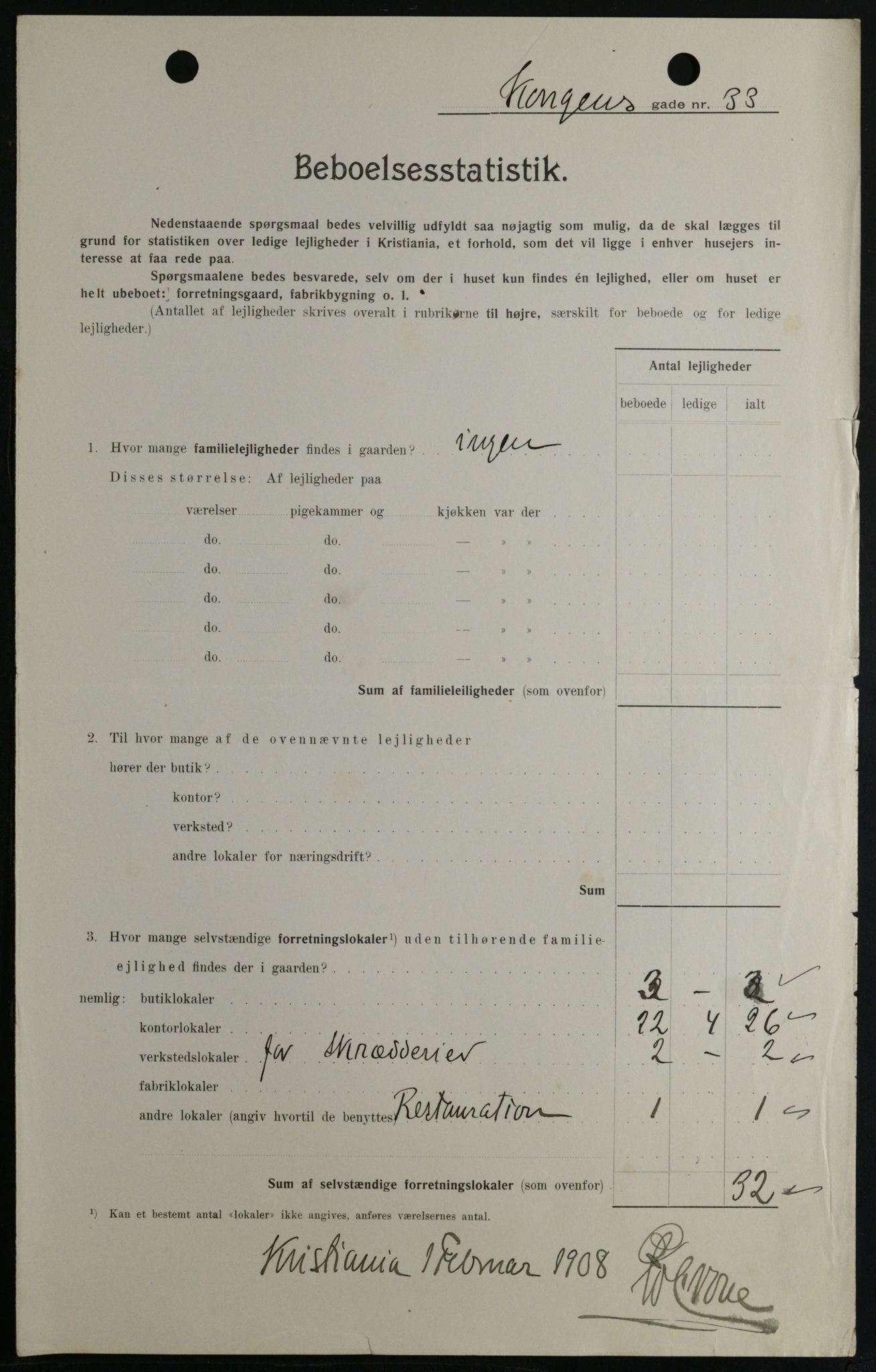 OBA, Kommunal folketelling 1.2.1908 for Kristiania kjøpstad, 1908, s. 47123
