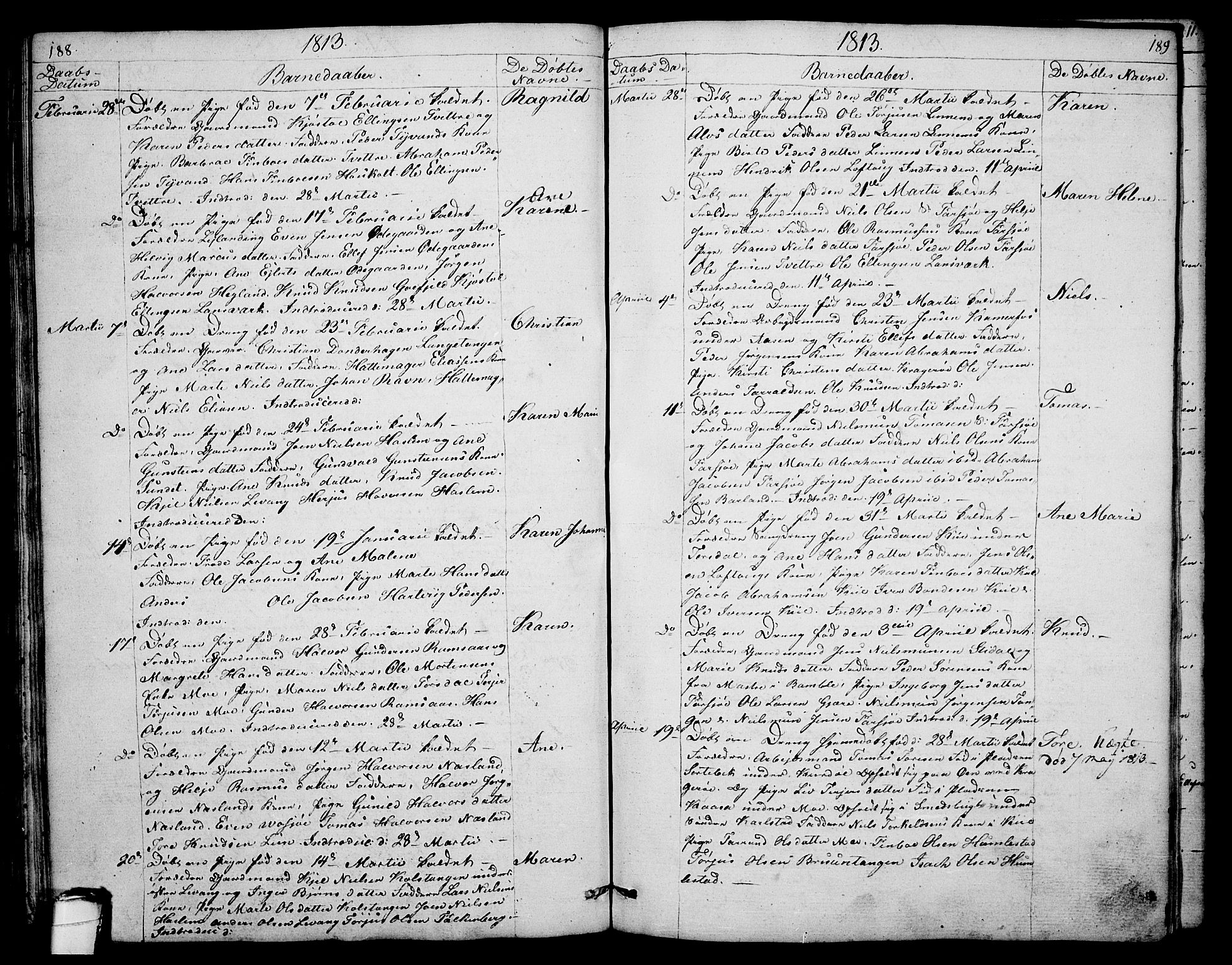 Sannidal kirkebøker, AV/SAKO-A-296/F/Fa/L0003: Ministerialbok nr. 3, 1803-1813, s. 188-189