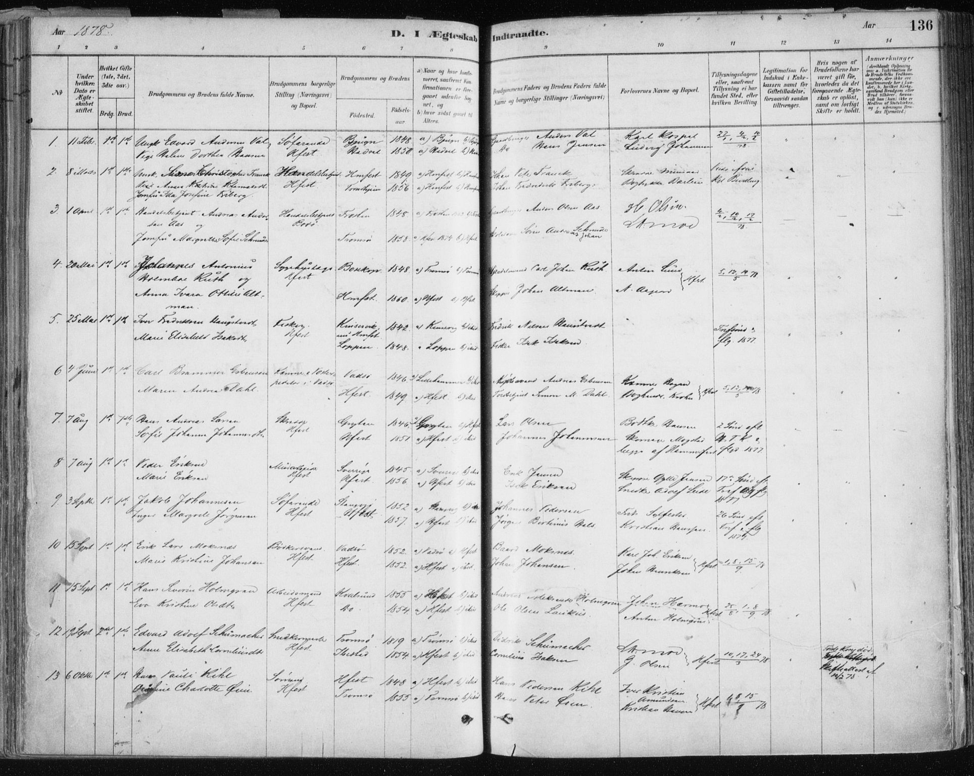 Hammerfest sokneprestkontor, SATØ/S-1347/H/Ha/L0008.kirke: Ministerialbok nr. 8, 1878-1889, s. 136