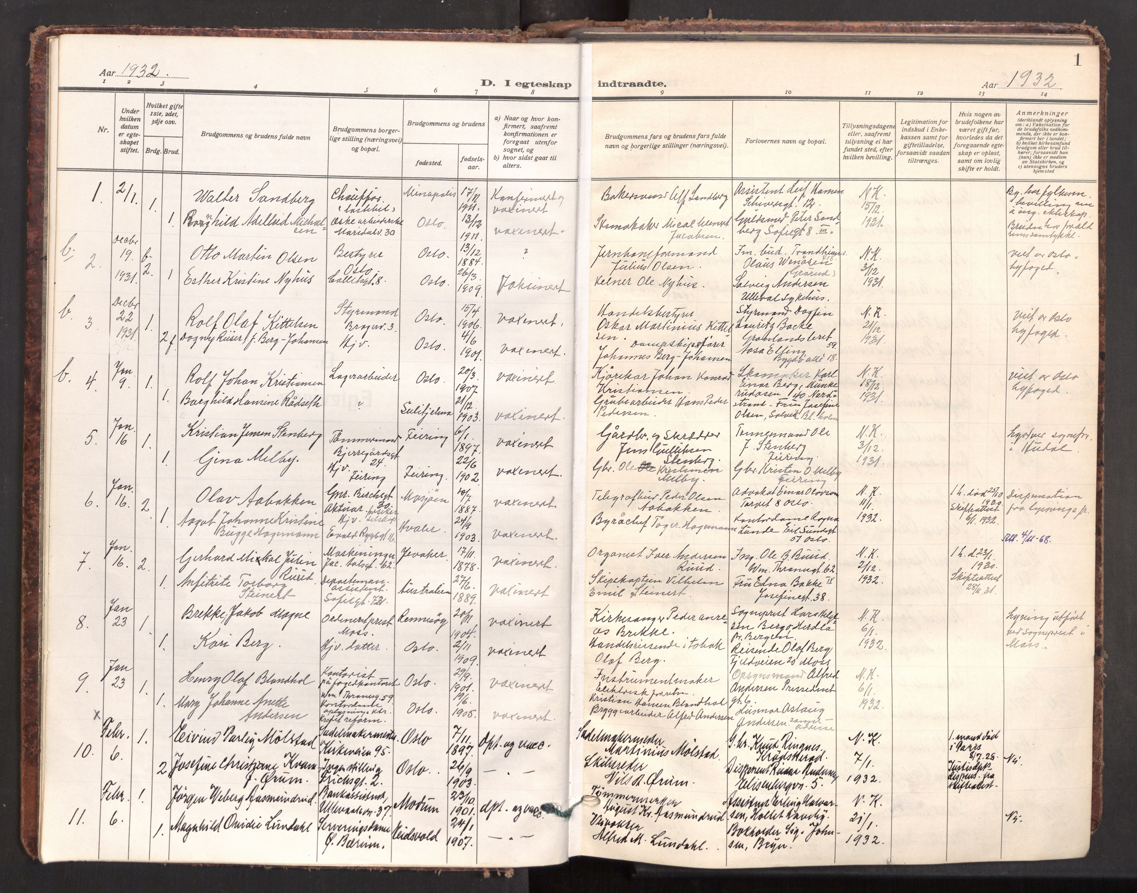 Gamle Aker prestekontor Kirkebøker, AV/SAO-A-10617a/F/L0021: Ministerialbok nr. 21, 1932-1941, s. 1