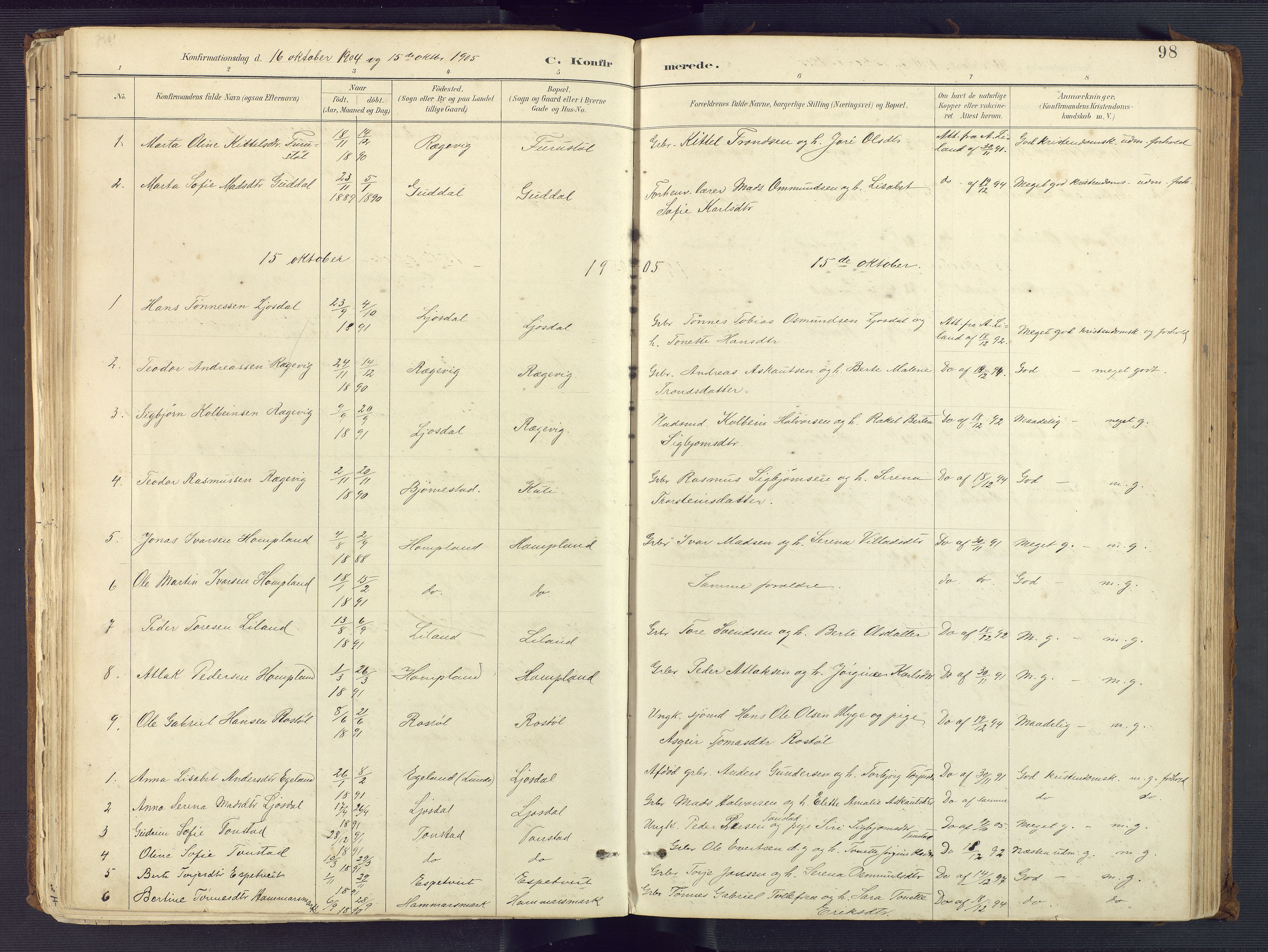 Sirdal sokneprestkontor, SAK/1111-0036/F/Fa/Fab/L0004: Ministerialbok nr. A 4, 1887-1919, s. 98