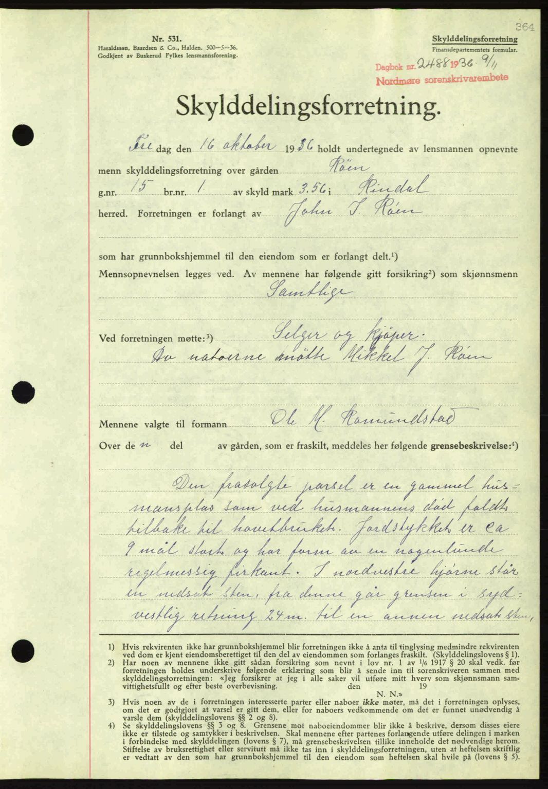 Nordmøre sorenskriveri, SAT/A-4132/1/2/2Ca: Pantebok nr. A80, 1936-1937, Dagboknr: 2488/1936