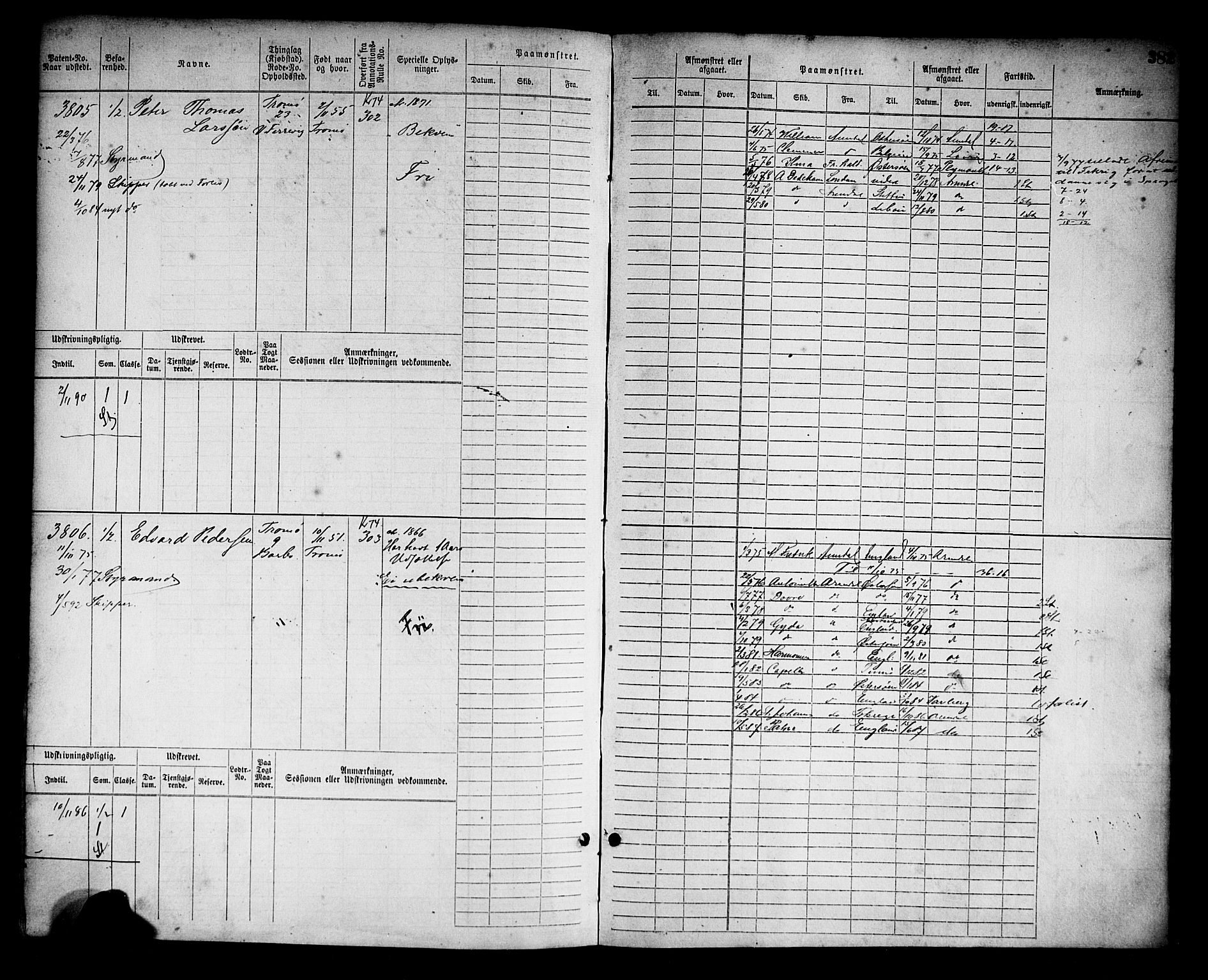 Arendal mønstringskrets, AV/SAK-2031-0012/F/Fb/L0014: Hovedrulle nr 3045-3806, S-12, 1868-1900, s. 393