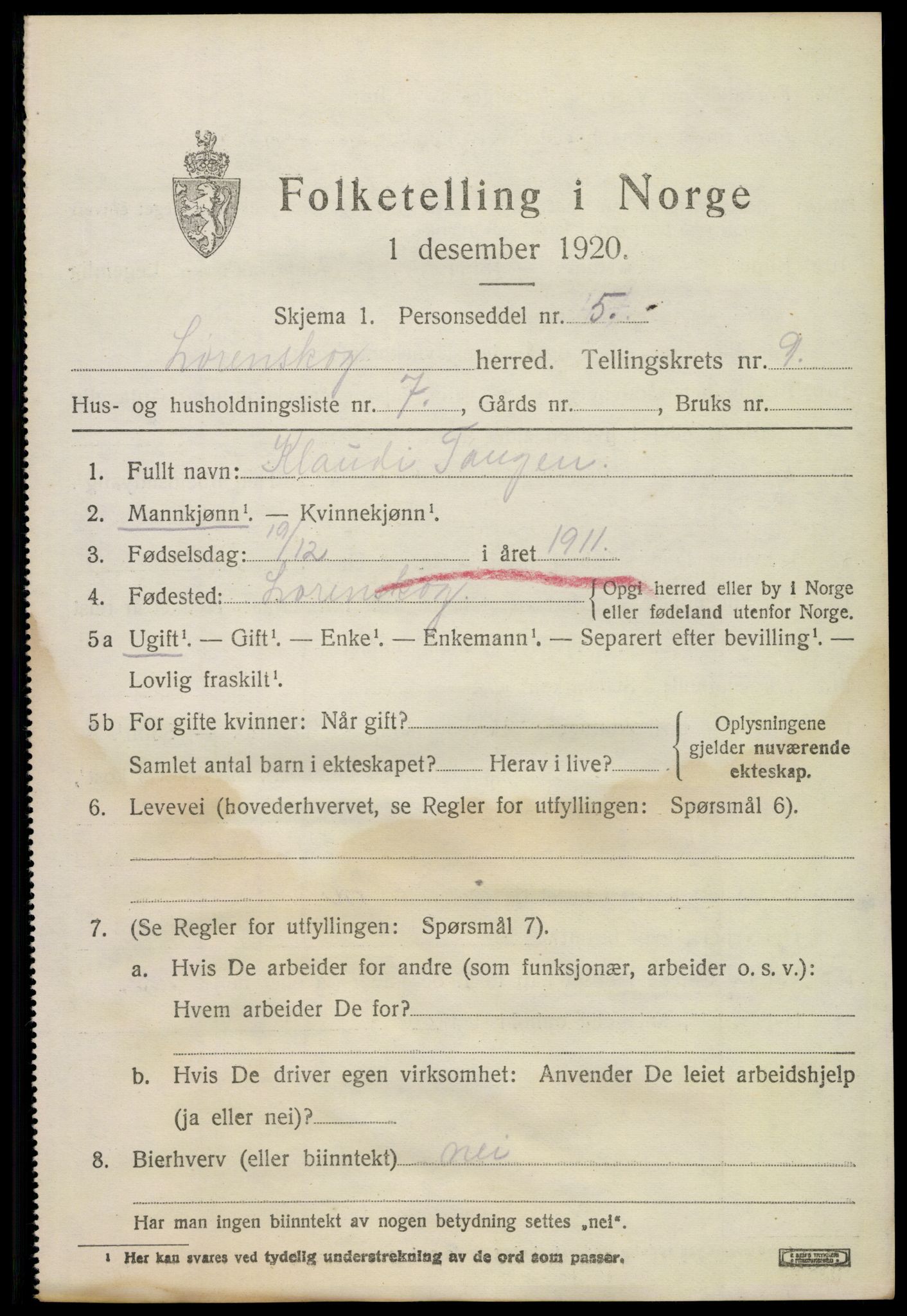 SAO, Folketelling 1920 for 0230 Lørenskog herred, 1920, s. 6842