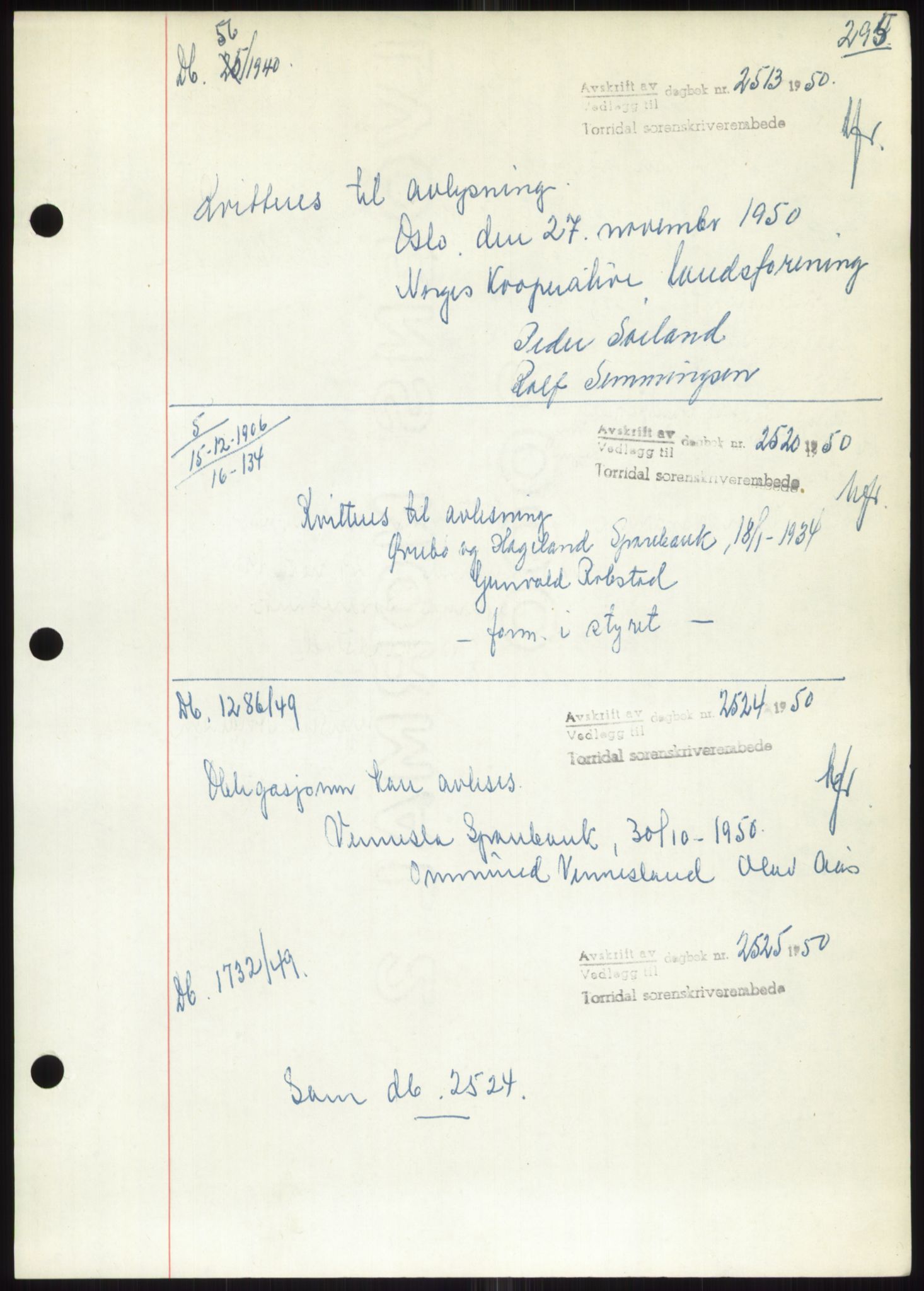 Torridal sorenskriveri, AV/SAK-1221-0012/G/Gb/Gbb/L0020: Pantebok nr. 63B, 1950-1950, Tingl.dato: 01.11.1950