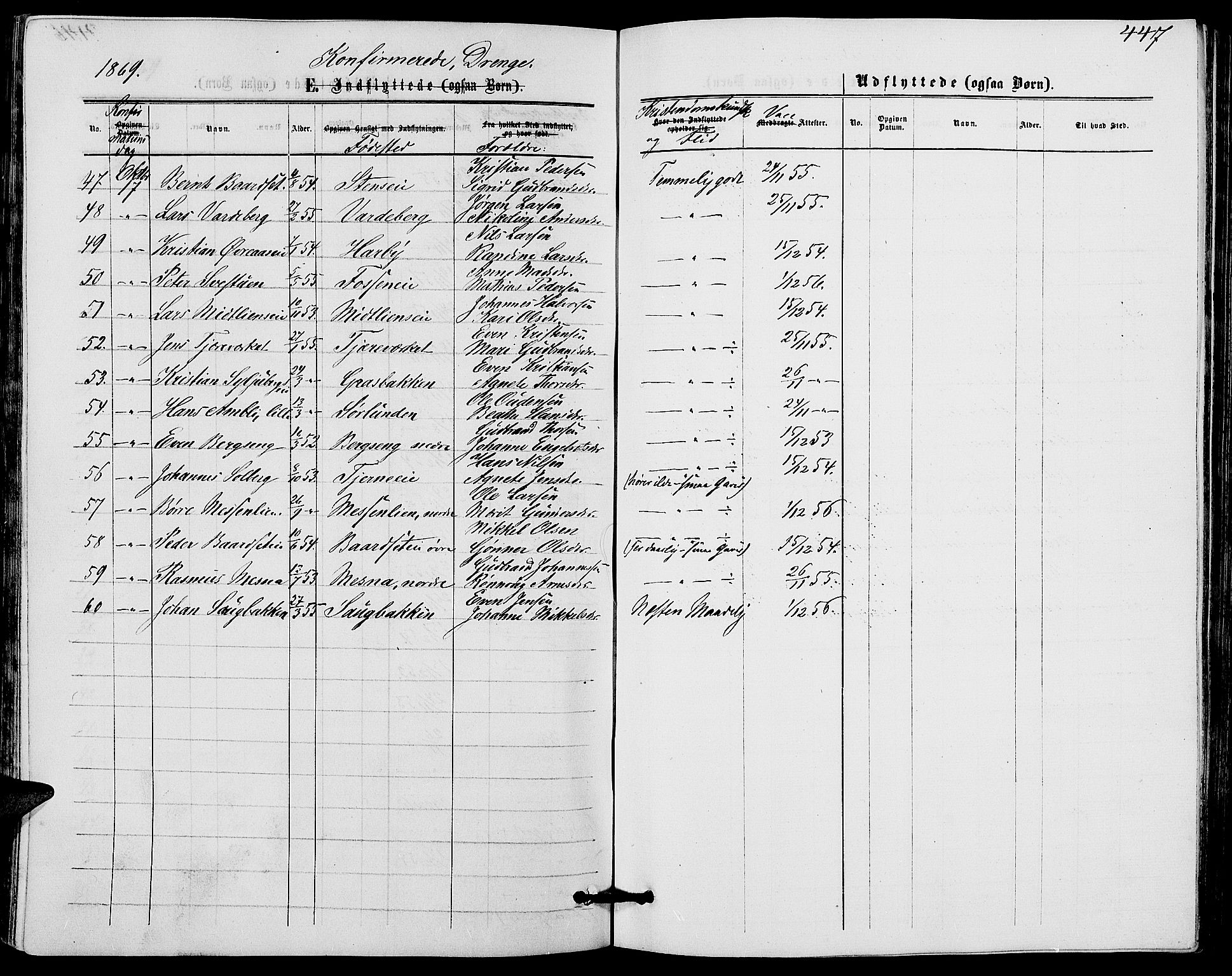 Ringsaker prestekontor, AV/SAH-PREST-014/L/La/L0007: Klokkerbok nr. 7, 1861-1869, s. 447