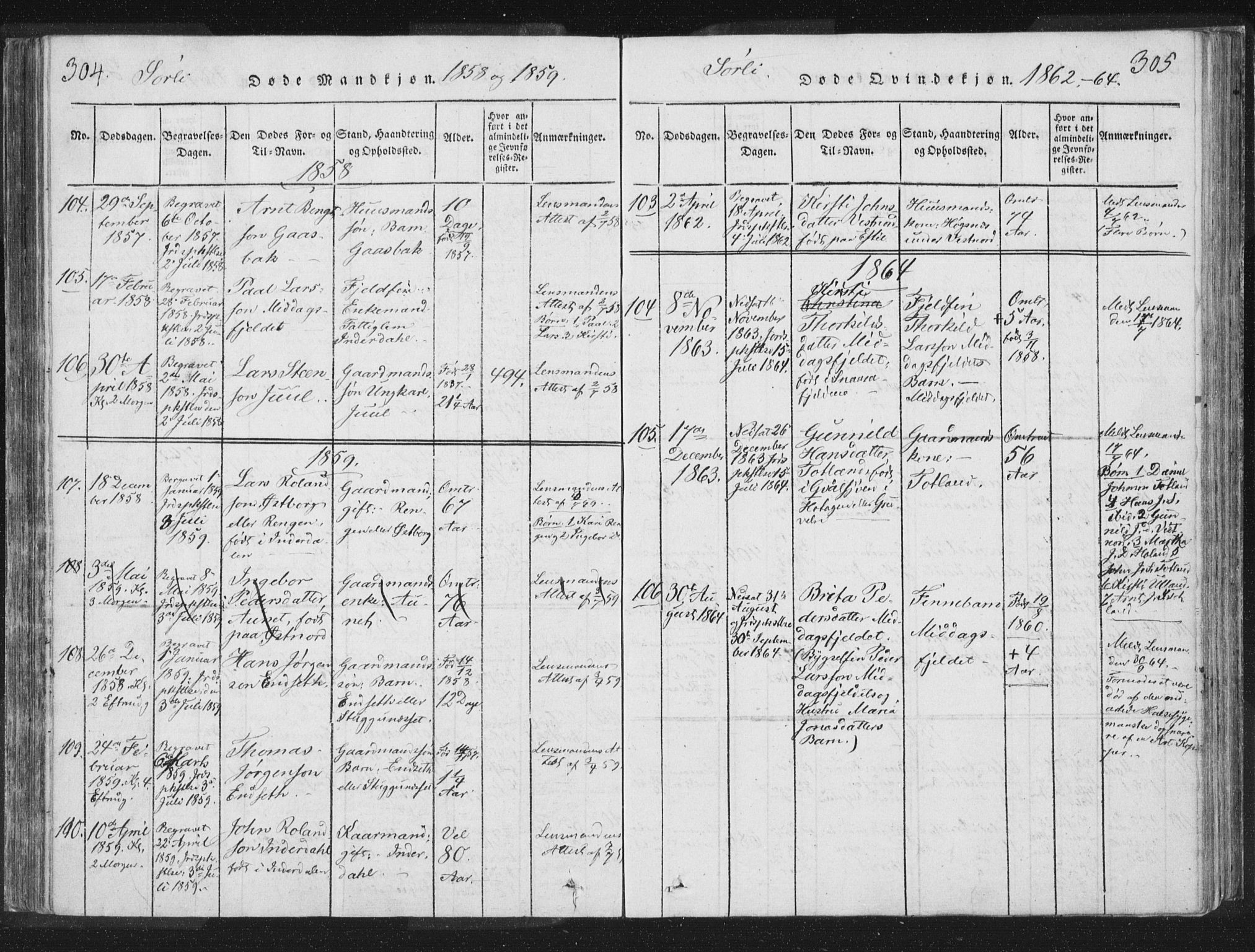 Ministerialprotokoller, klokkerbøker og fødselsregistre - Nord-Trøndelag, AV/SAT-A-1458/755/L0491: Ministerialbok nr. 755A01 /2, 1817-1864, s. 304-305