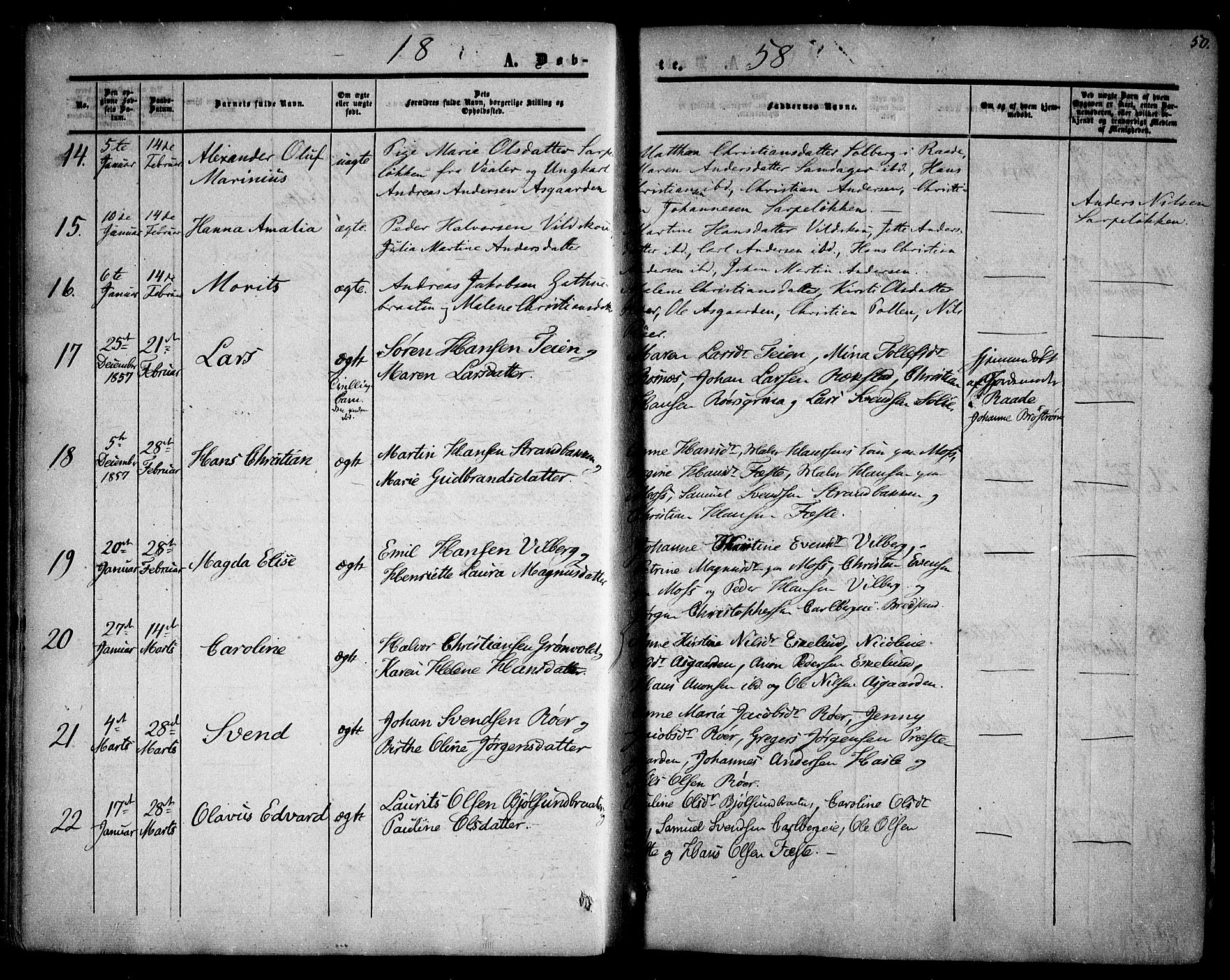 Rygge prestekontor Kirkebøker, AV/SAO-A-10084b/F/Fa/L0005: Ministerialbok nr. 5, 1852-1871, s. 50