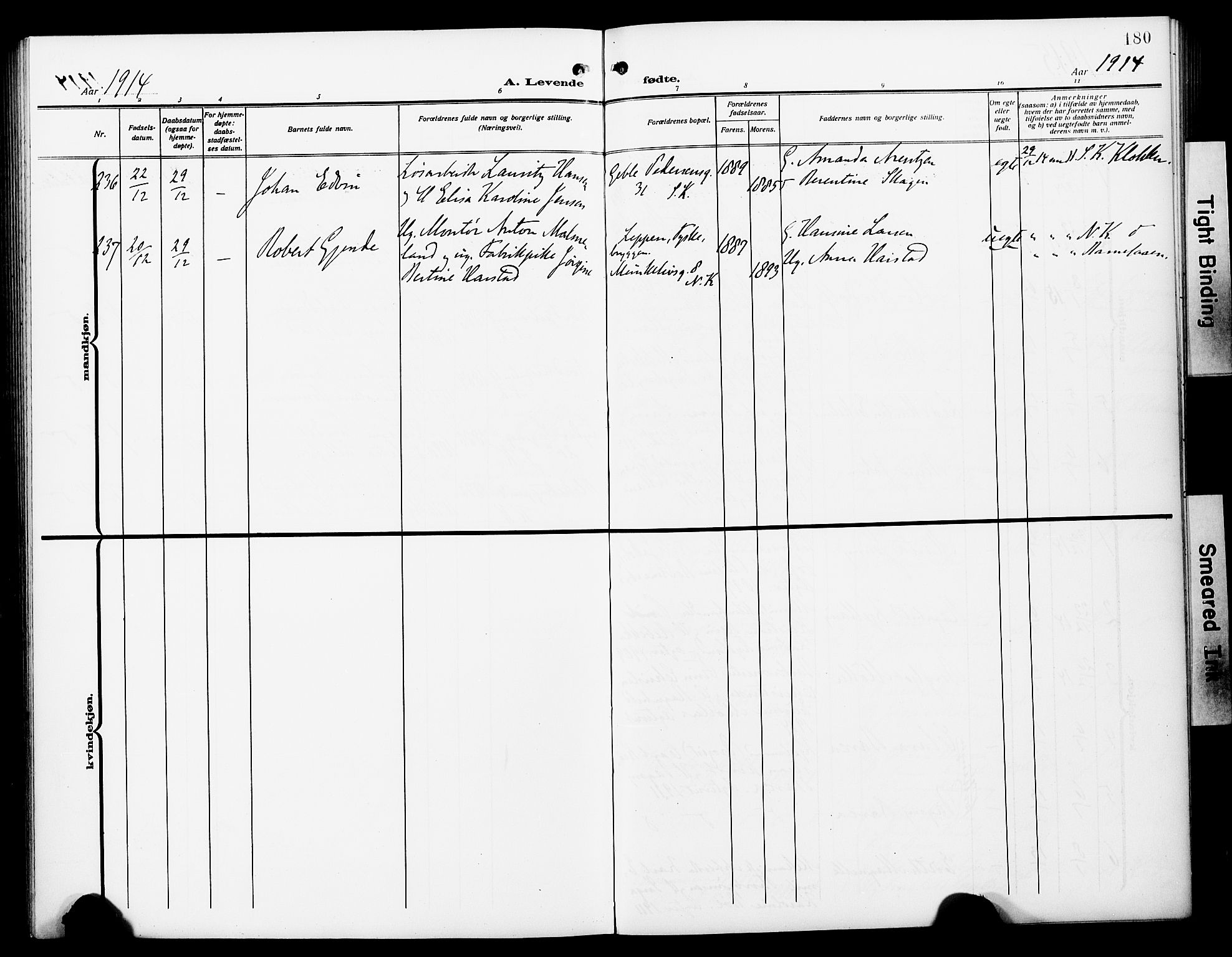 Fødselsstiftelsens sokneprestembete*, SAB/-: Ministerialbok nr. A 4, 1910-1918, s. 180