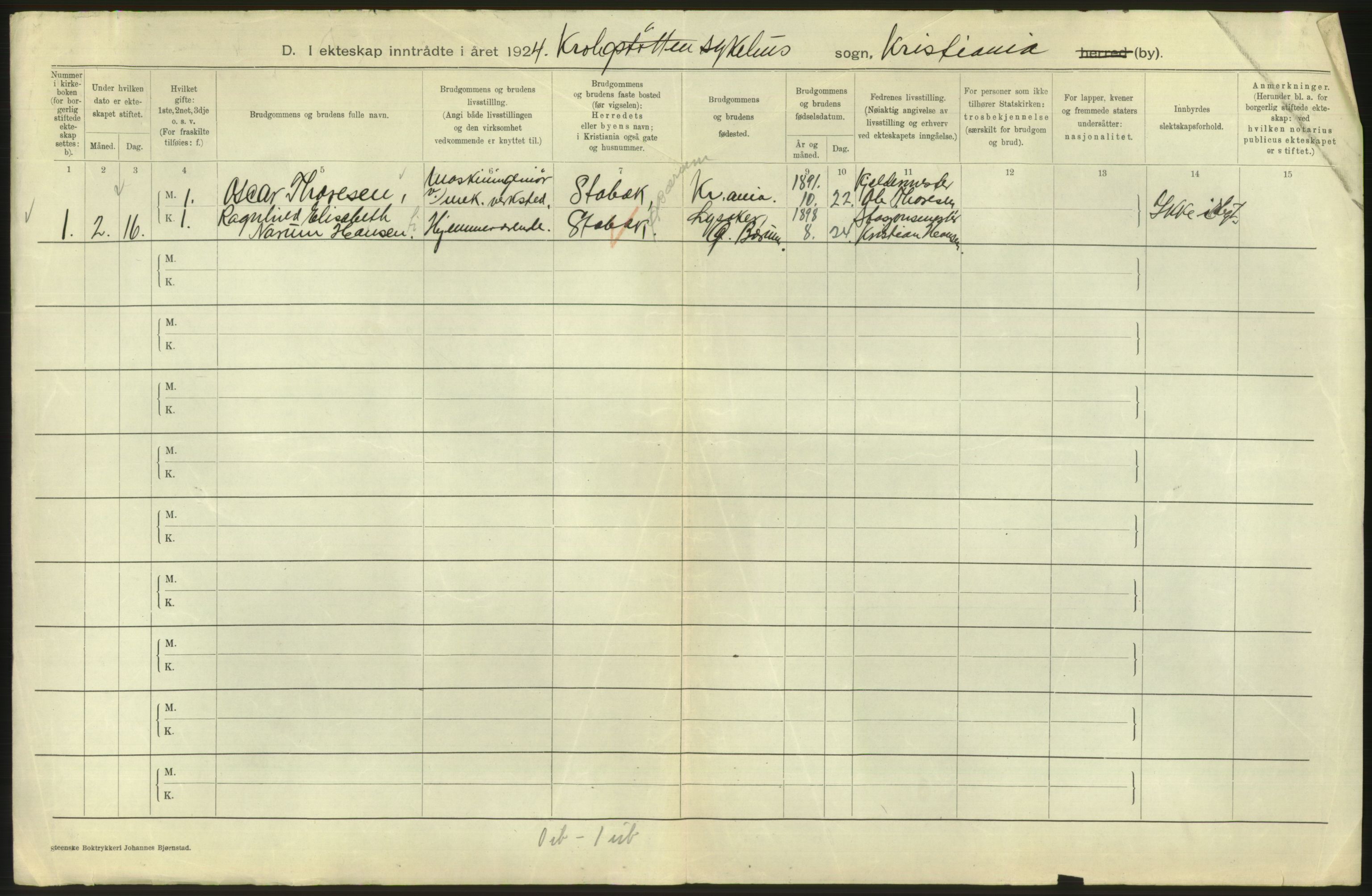 Statistisk sentralbyrå, Sosiodemografiske emner, Befolkning, AV/RA-S-2228/D/Df/Dfc/Dfcd/L0007: Kristiania: Gifte, 1924, s. 824