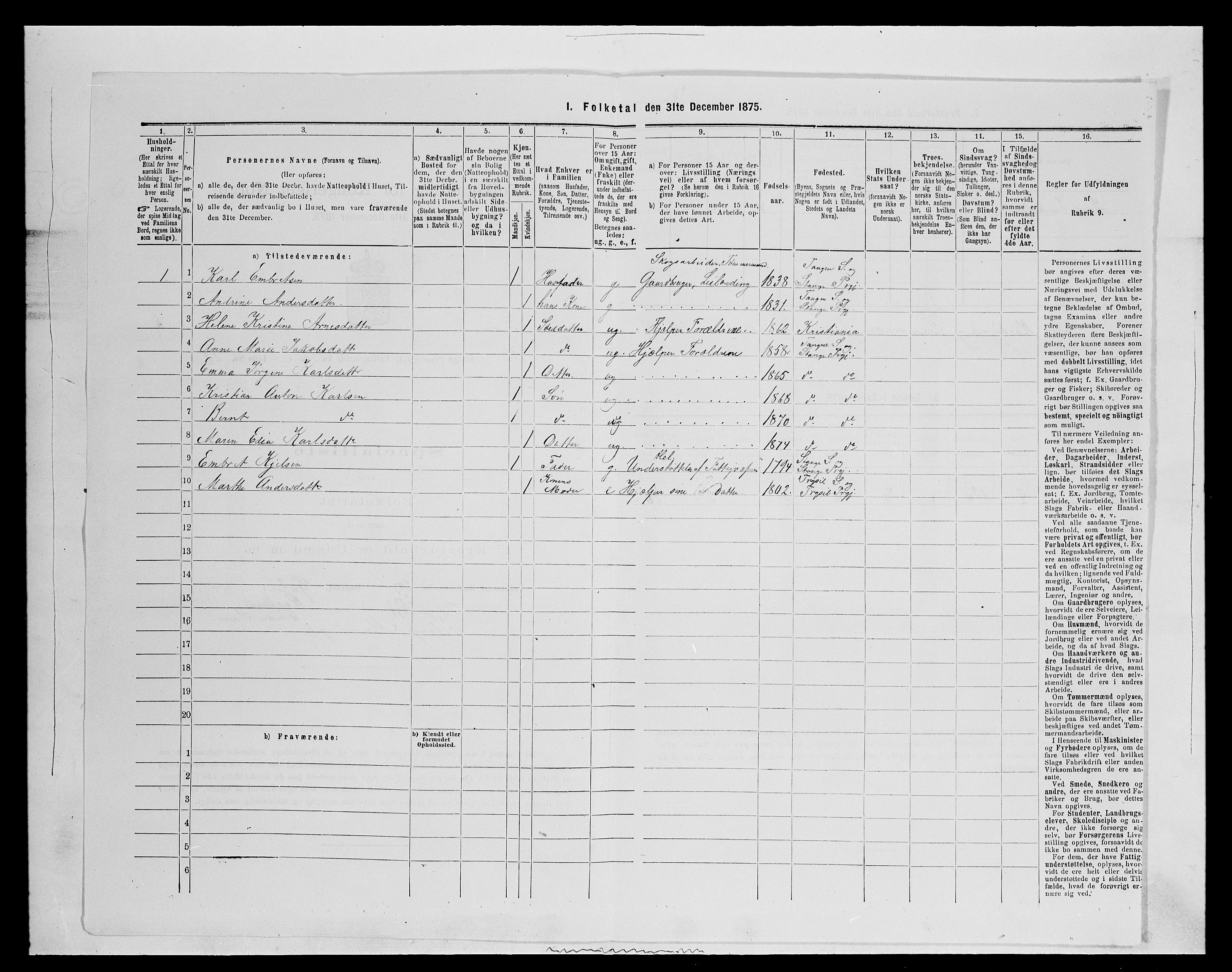 SAH, Folketelling 1875 for 0417P Stange prestegjeld, 1875, s. 2031