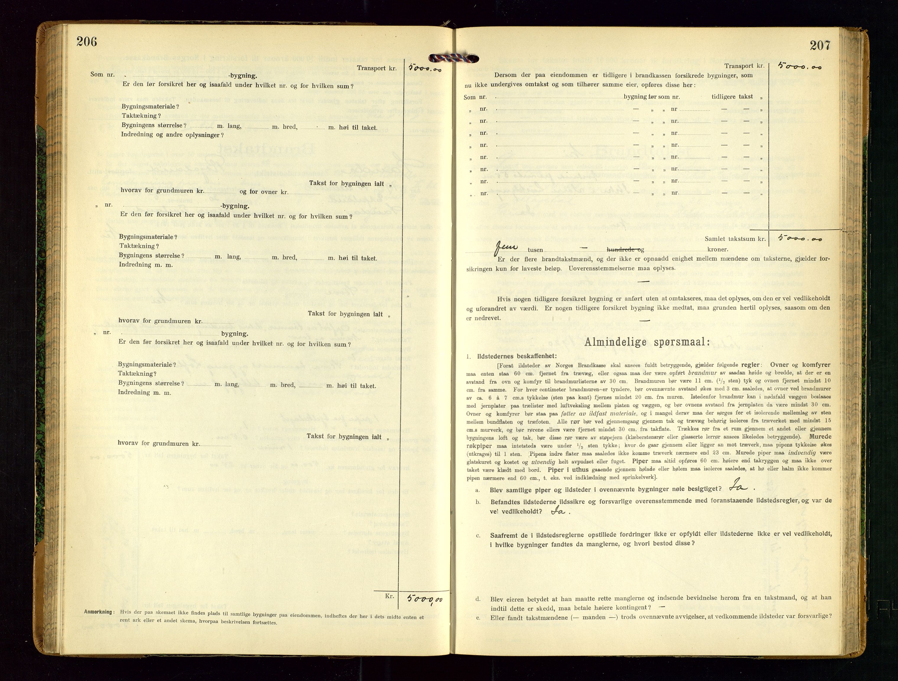 Sauda lensmannskontor, AV/SAST-A-100177/Gob/L0002: Branntakstprotokoll - skjematakst, 1916-1928, s. 206-207