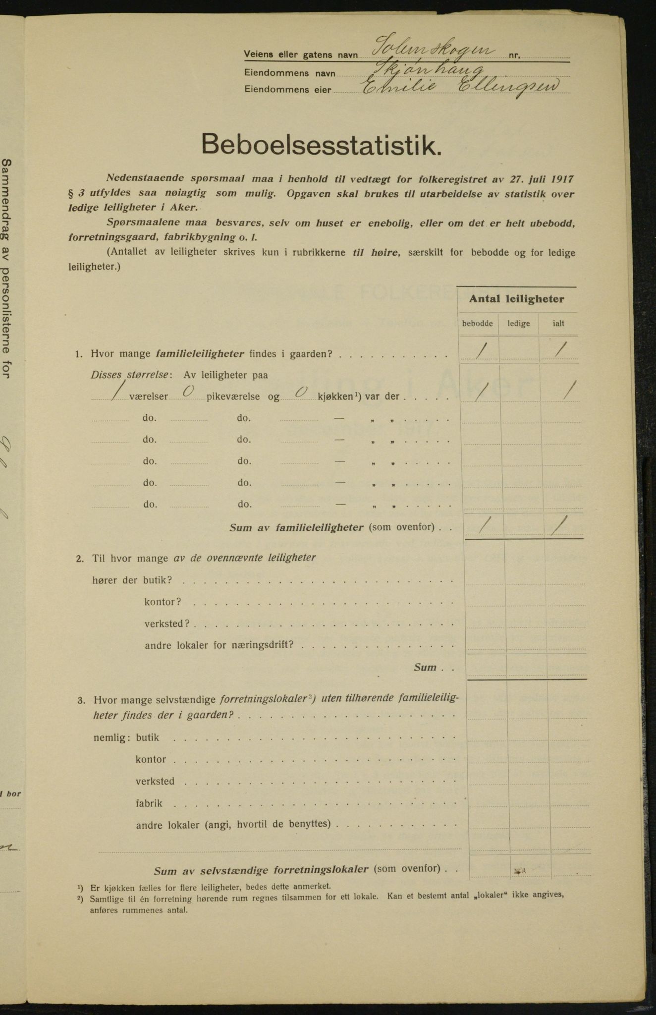 OBA, Kommunal folketelling 1.12.1917 for Aker, 1917, s. 14160