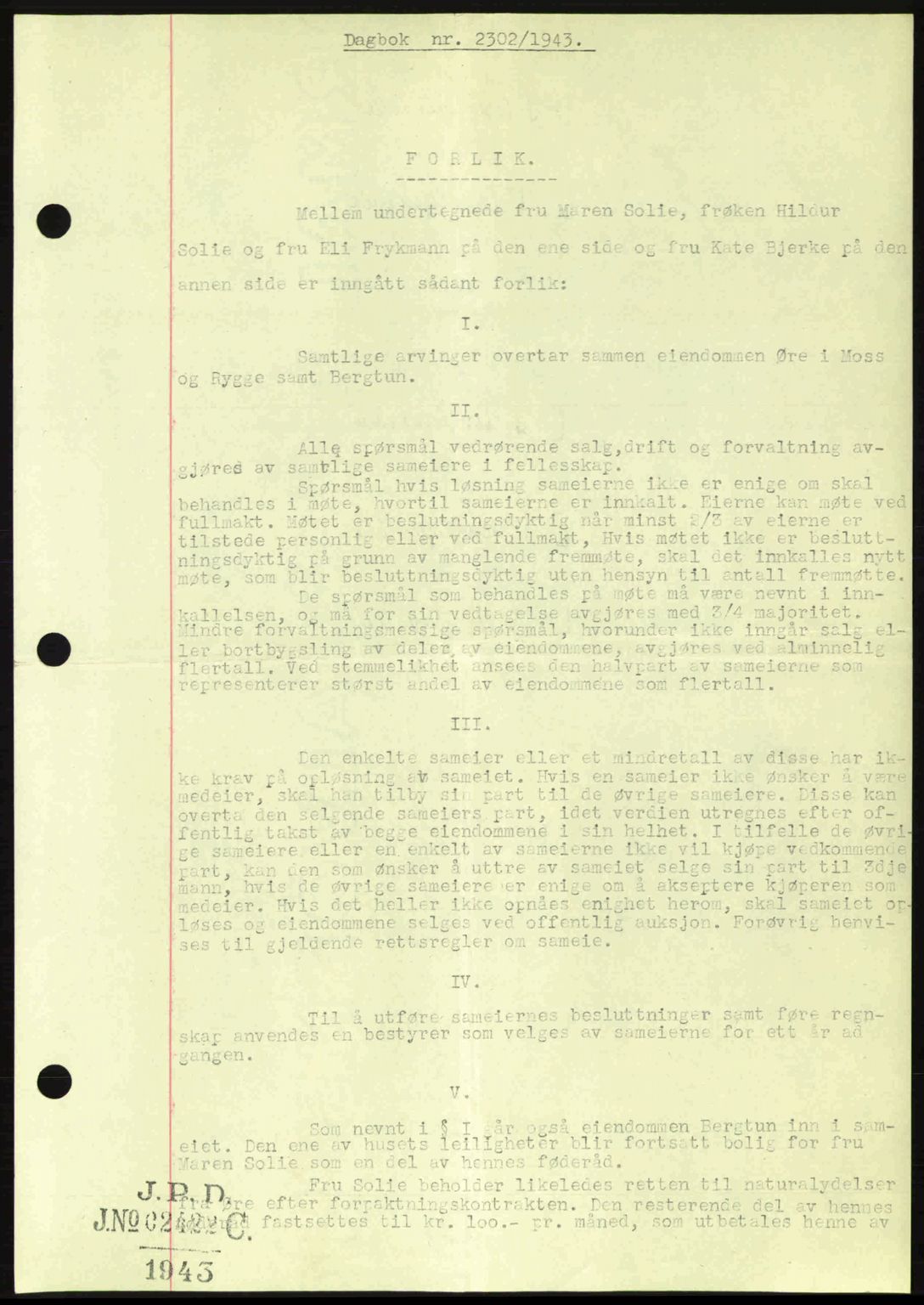 Moss sorenskriveri, SAO/A-10168: Pantebok nr. A12, 1943-1944, Dagboknr: 2302/1943