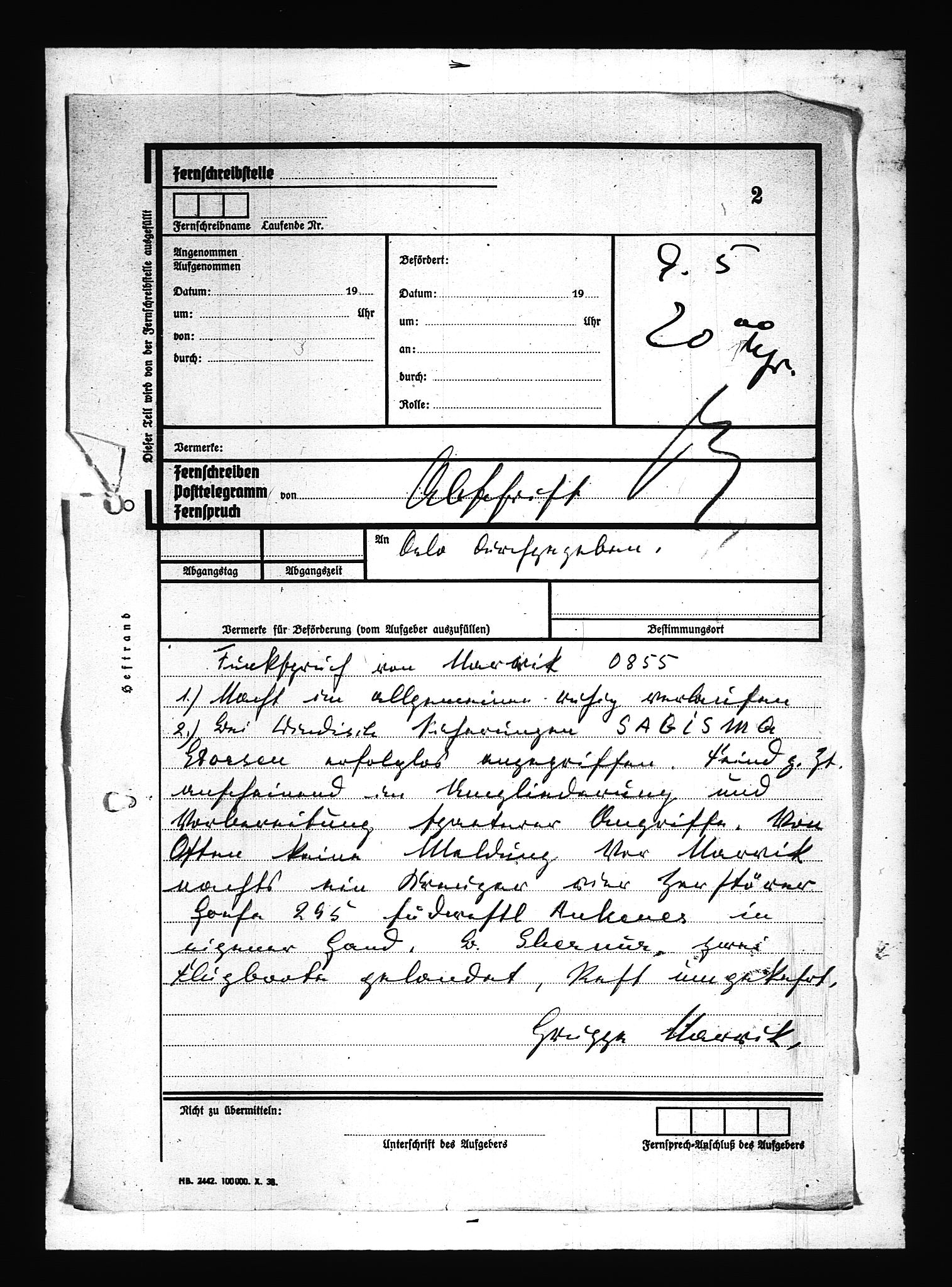 Documents Section, RA/RAFA-2200/V/L0080: Amerikansk mikrofilm "Captured German Documents".
Box No. 719.  FKA jnr. 619/1954., 1940, s. 150