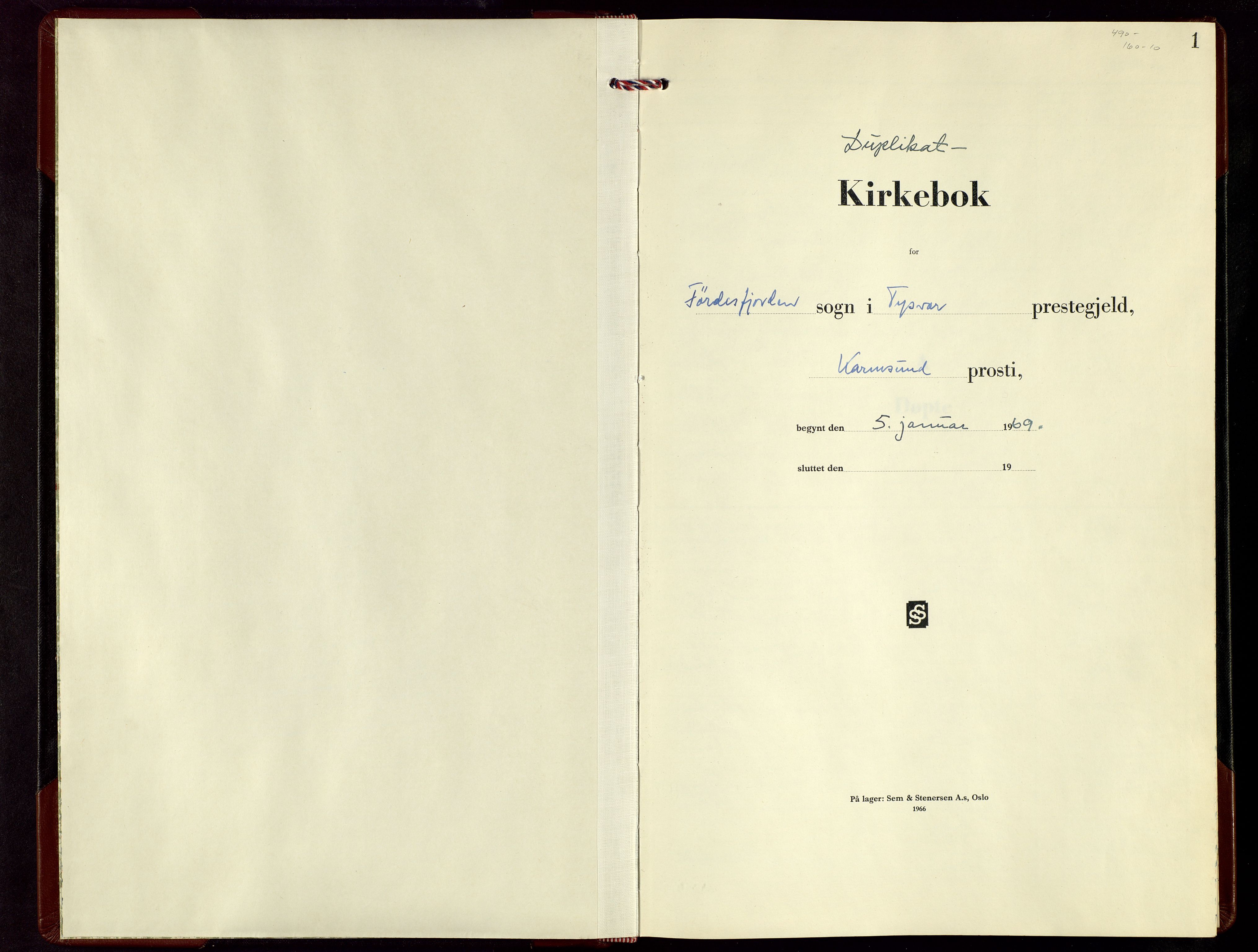 Avaldsnes sokneprestkontor, SAST/A -101851/H/Ha/Hab/L0013: Klokkerbok nr. B 13, 1969-1969, s. 1