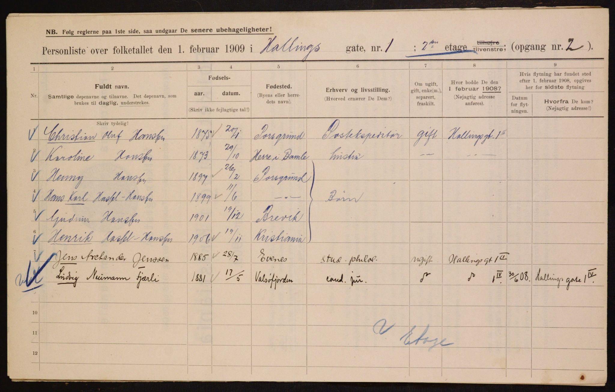 OBA, Kommunal folketelling 1.2.1909 for Kristiania kjøpstad, 1909, s. 30900