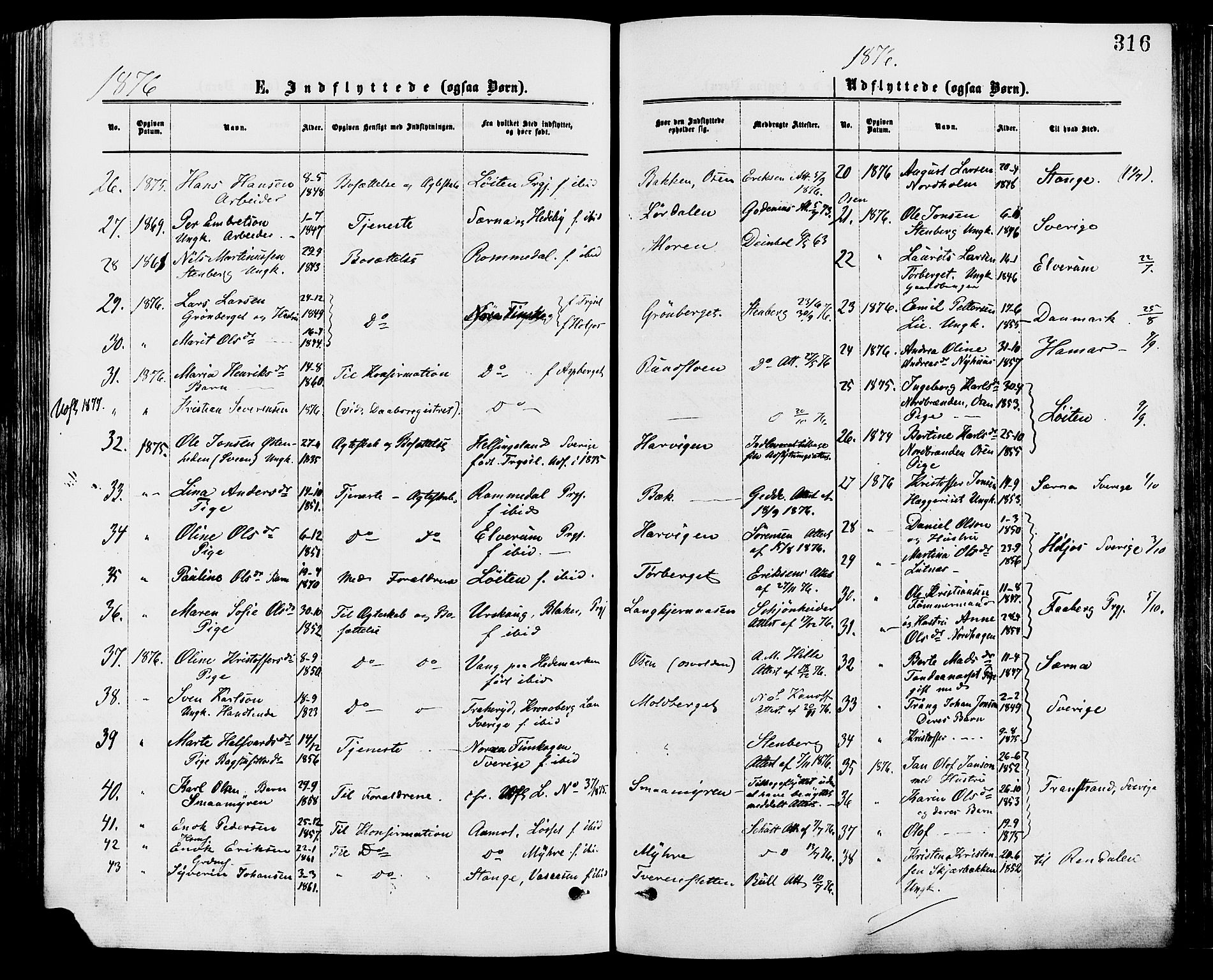 Trysil prestekontor, AV/SAH-PREST-046/H/Ha/Haa/L0007: Ministerialbok nr. 7, 1874-1880, s. 316