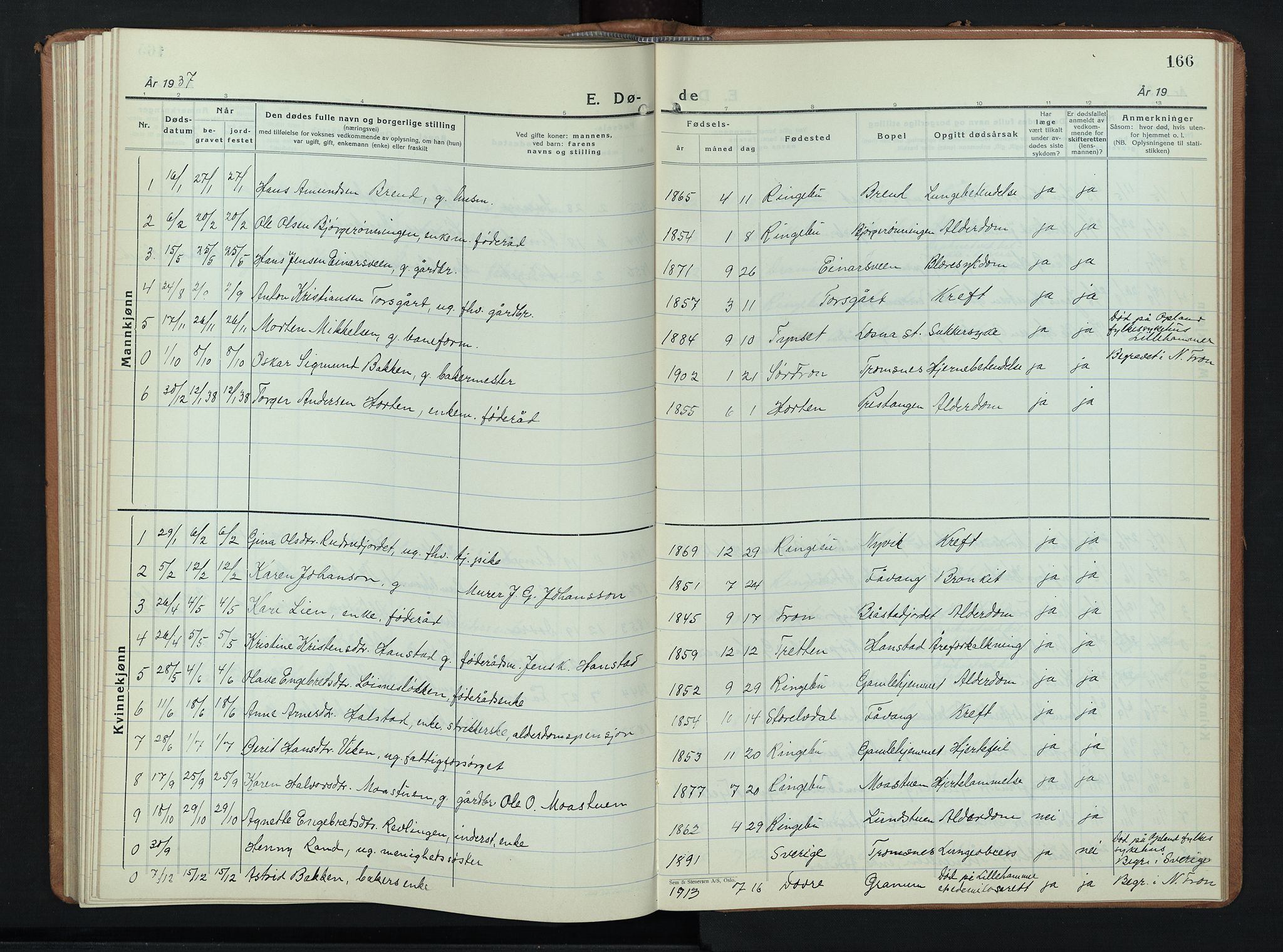 Ringebu prestekontor, AV/SAH-PREST-082/H/Ha/Hab/L0012: Klokkerbok nr. 12, 1934-1949, s. 166