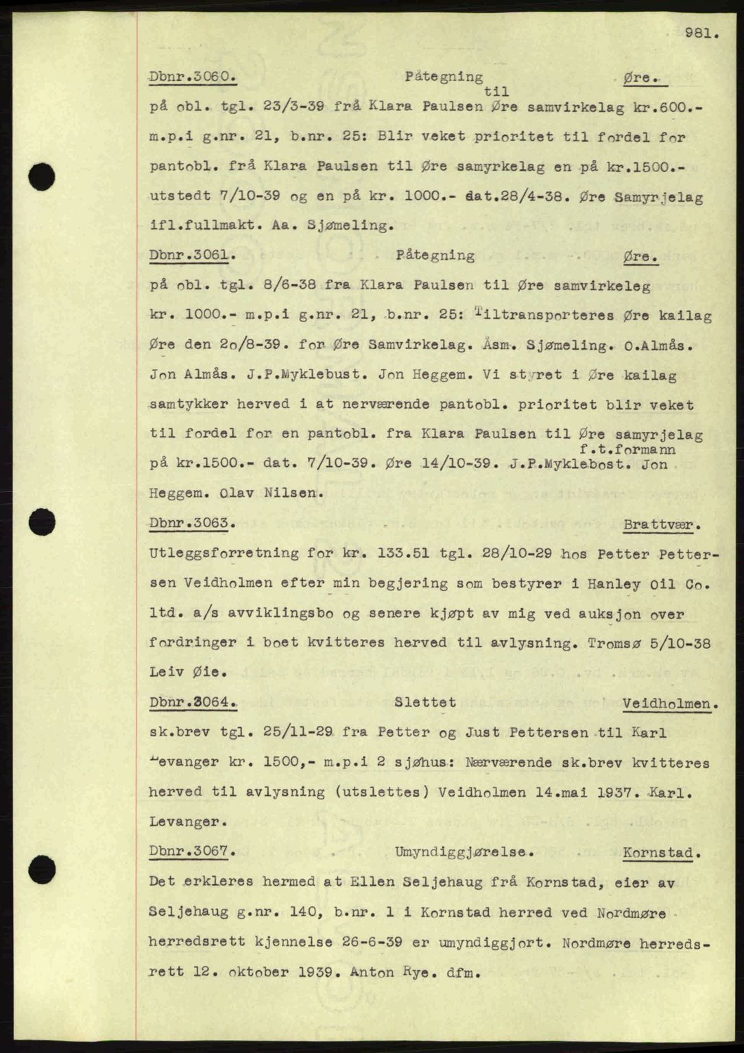 Nordmøre sorenskriveri, SAT/A-4132/1/2/2Ca: Pantebok nr. C80, 1936-1939, Dagboknr: 3060/1939