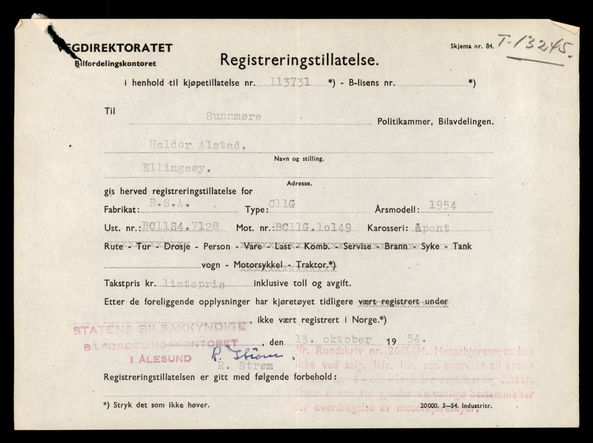 Møre og Romsdal vegkontor - Ålesund trafikkstasjon, AV/SAT-A-4099/F/Fe/L0039: Registreringskort for kjøretøy T 13361 - T 13530, 1927-1998, s. 961