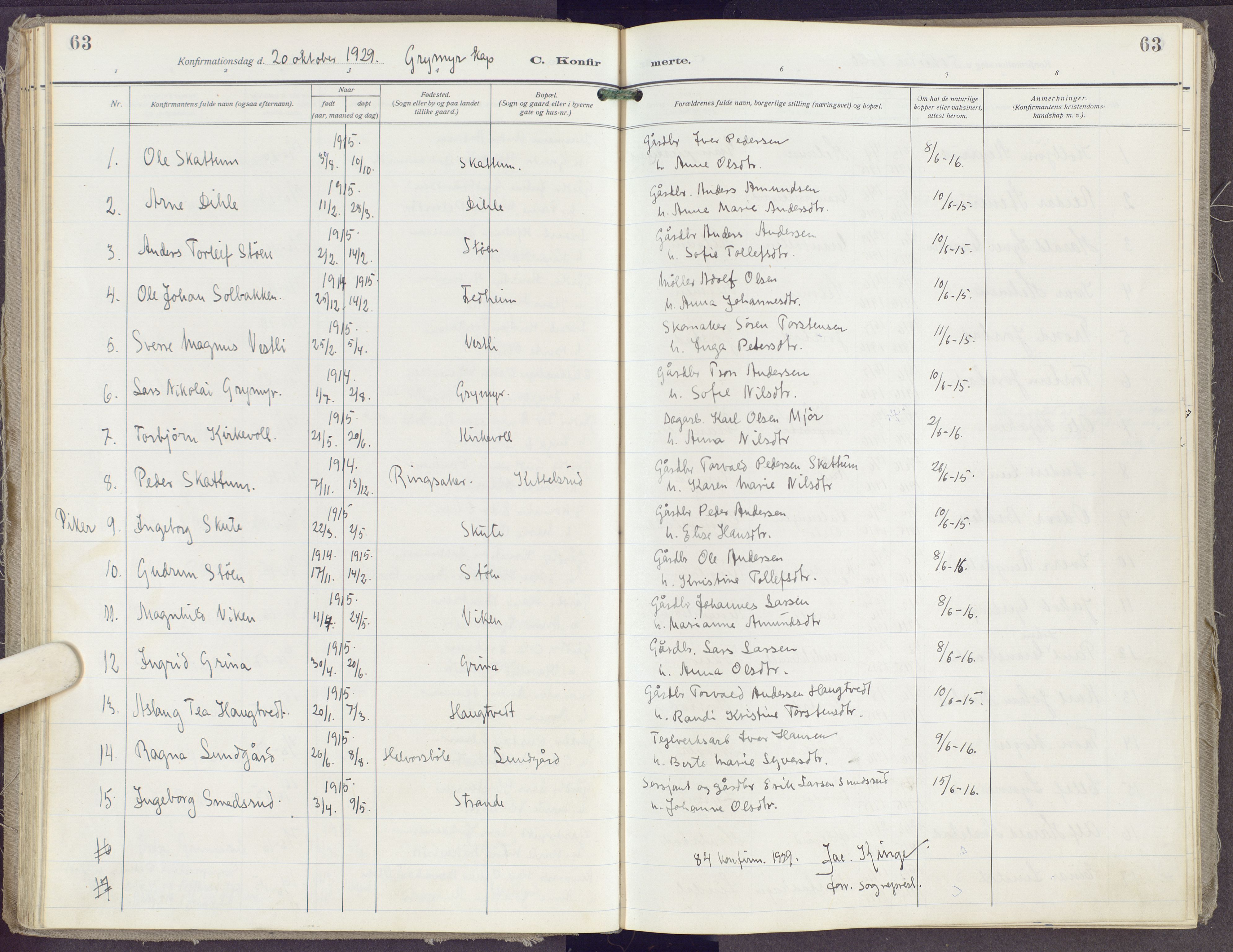 Gran prestekontor, AV/SAH-PREST-112/H/Ha/Haa/L0023: Ministerialbok nr. 23, 1919-1938, s. 63