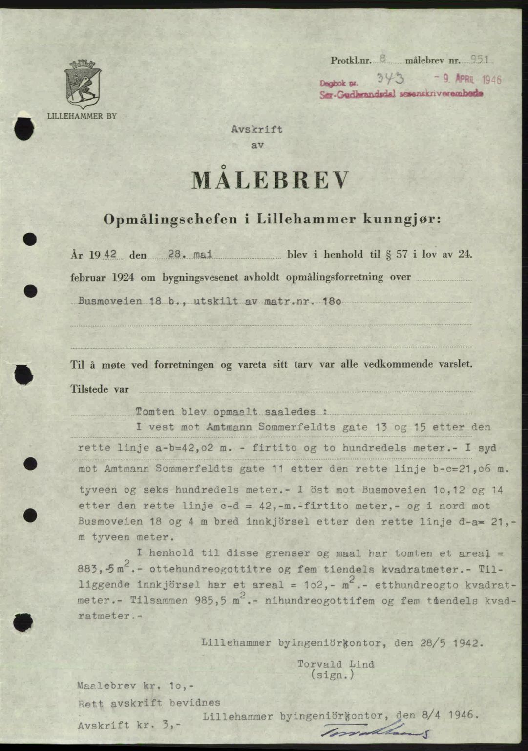Sør-Gudbrandsdal tingrett, SAH/TING-004/H/Hb/Hbd/L0015: Pantebok nr. A15, 1945-1946, Dagboknr: 343/1946