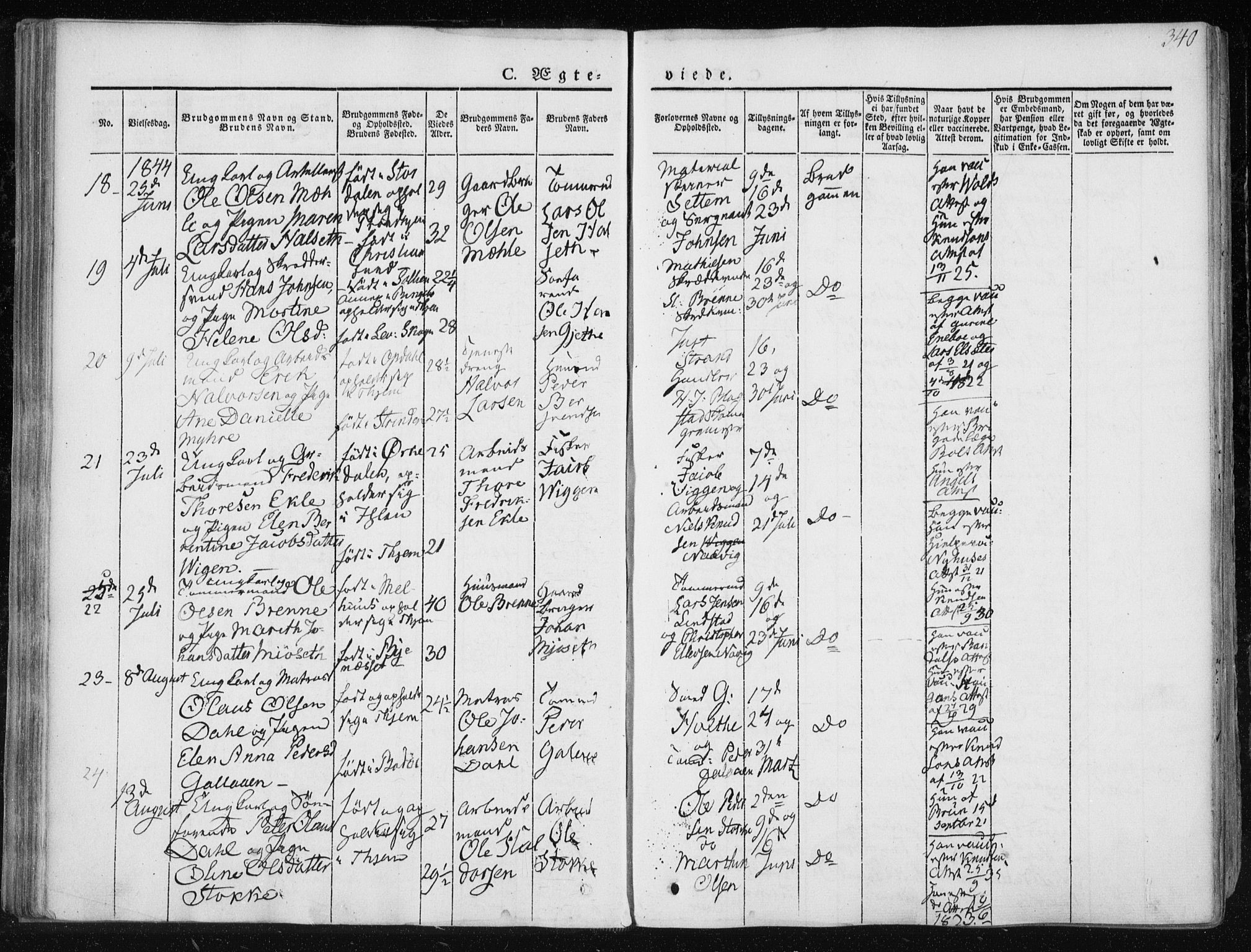 Ministerialprotokoller, klokkerbøker og fødselsregistre - Sør-Trøndelag, AV/SAT-A-1456/601/L0049: Ministerialbok nr. 601A17, 1839-1847, s. 340