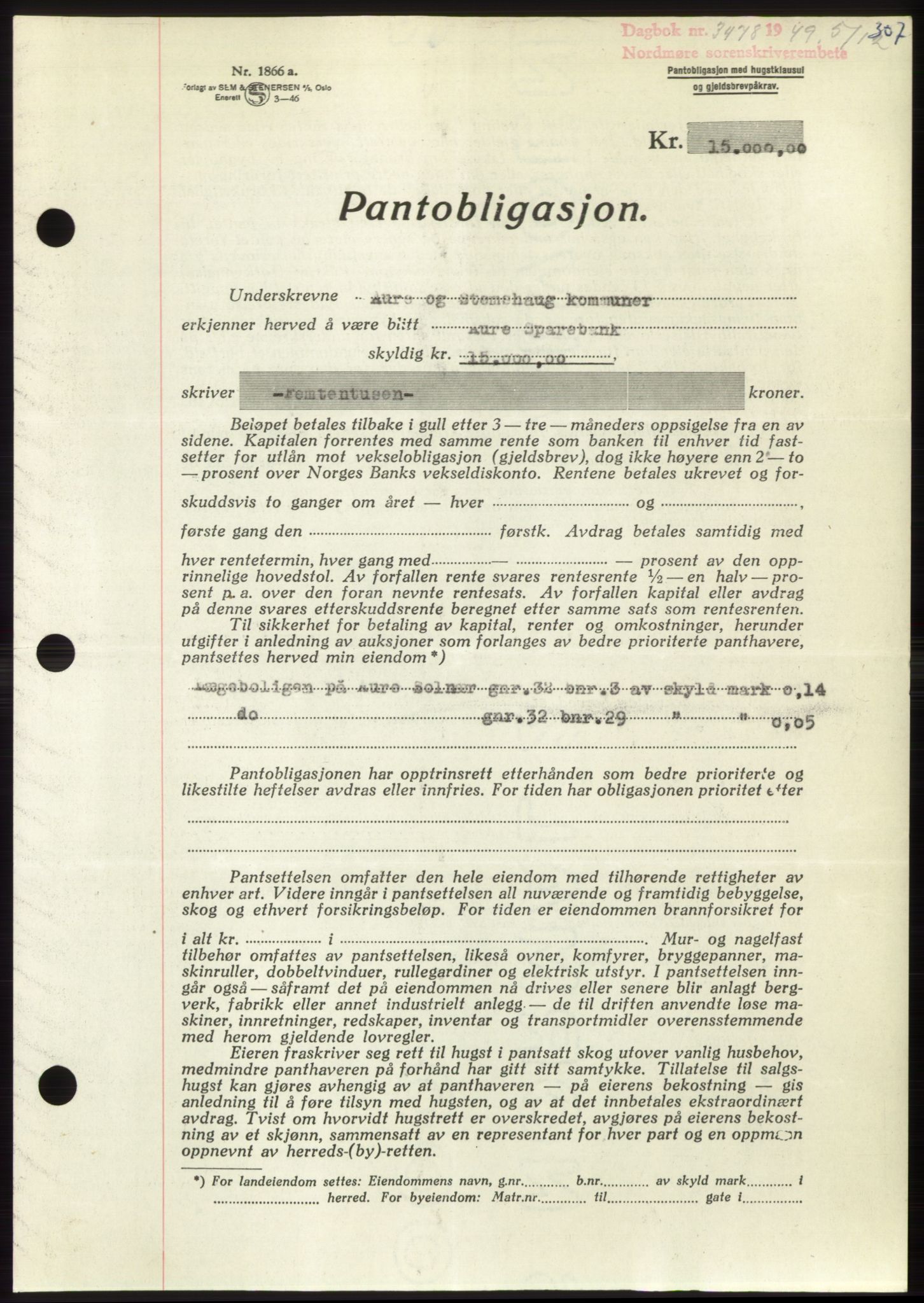 Nordmøre sorenskriveri, SAT/A-4132/1/2/2Ca: Pantebok nr. B103, 1949-1950, Dagboknr: 3478/1949