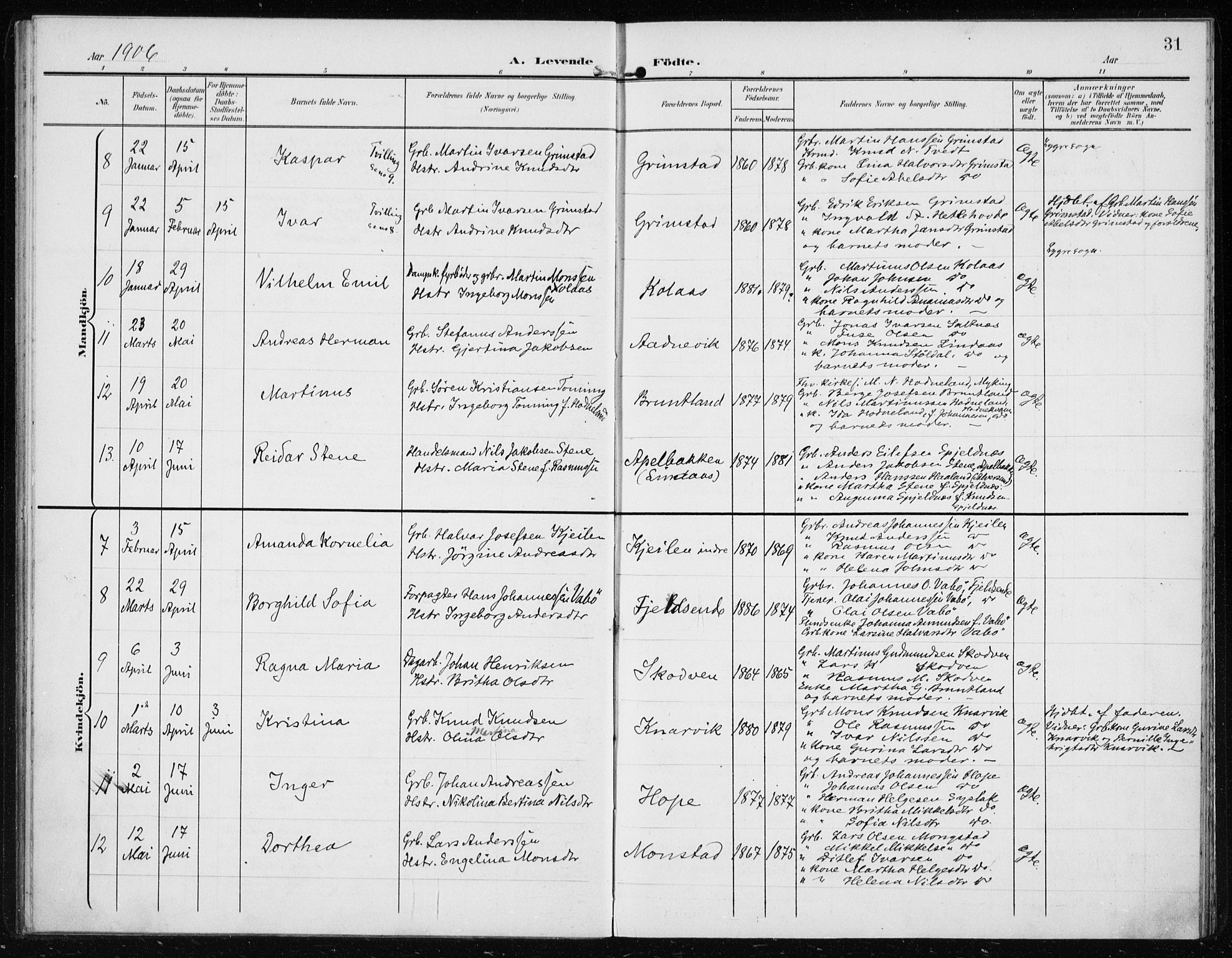 Lindås Sokneprestembete, AV/SAB-A-76701/H/Haa/Haab/L0002: Ministerialbok nr. B 2, 1900-1912, s. 31