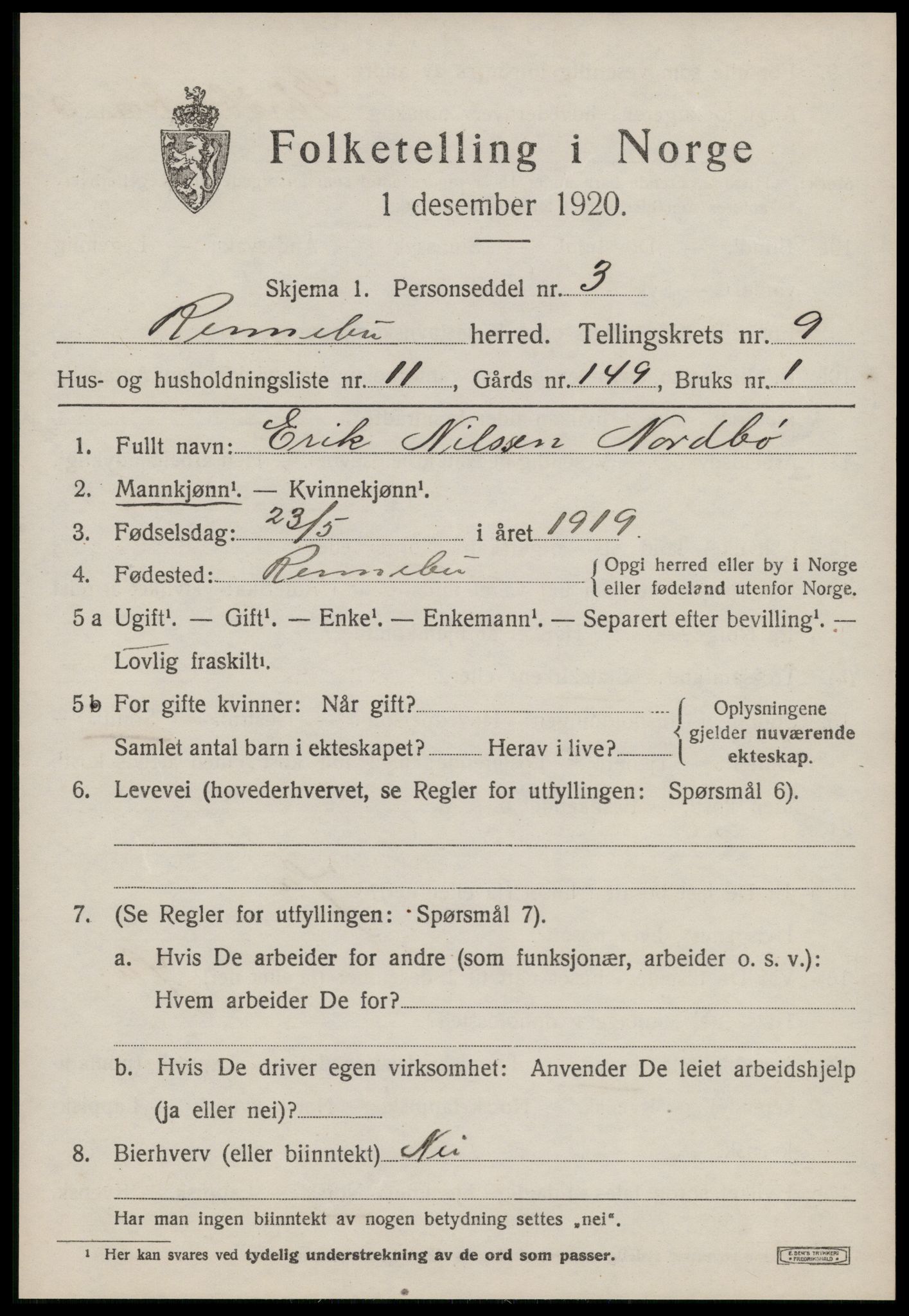 SAT, Folketelling 1920 for 1635 Rennebu herred, 1920, s. 5920