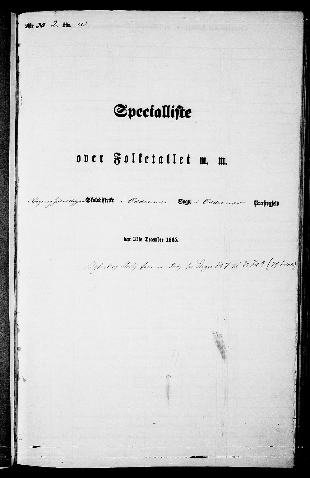 RA, Folketelling 1865 for 1012P Oddernes prestegjeld, 1865, s. 36