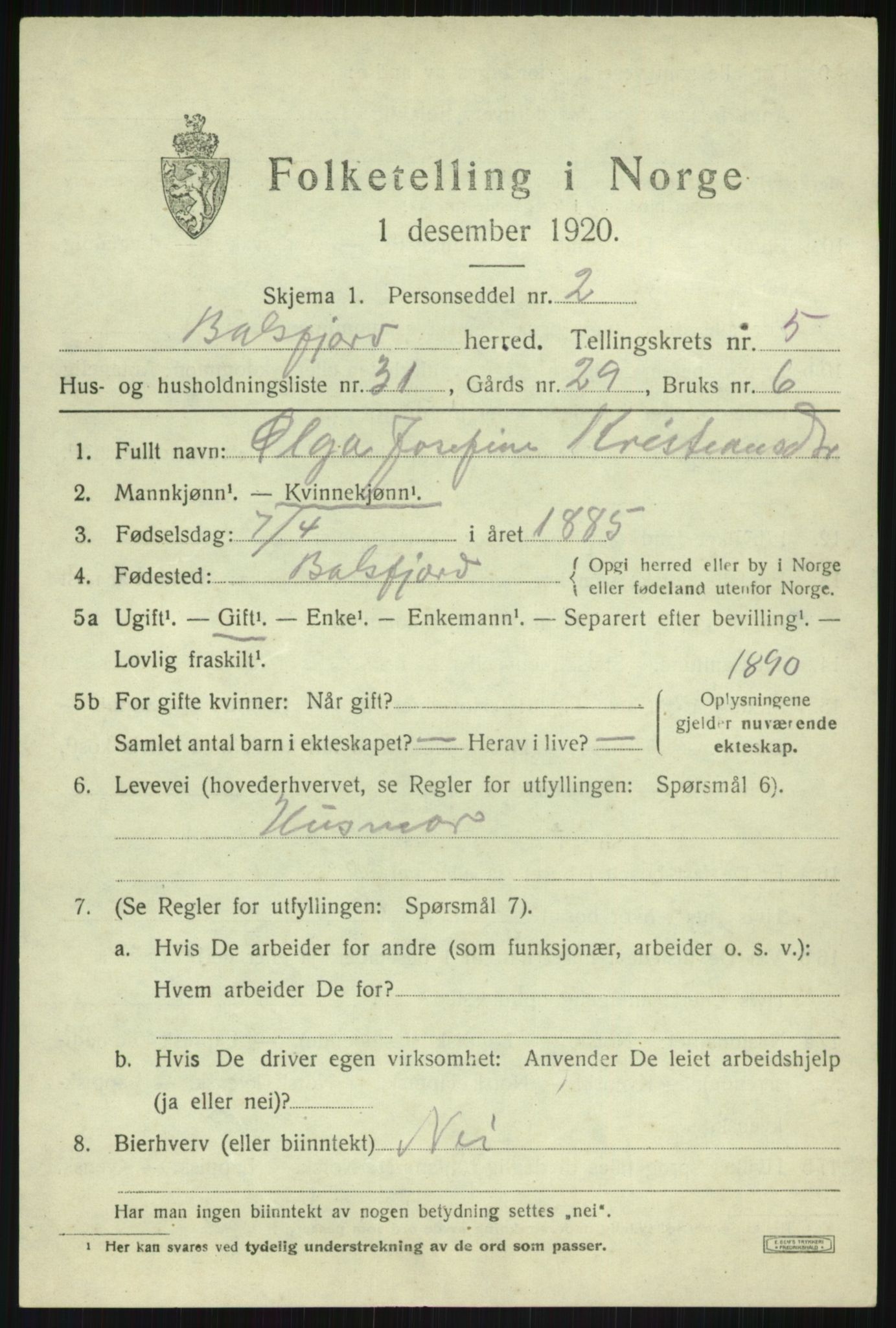 SATØ, Folketelling 1920 for 1933 Balsfjord herred, 1920, s. 3532