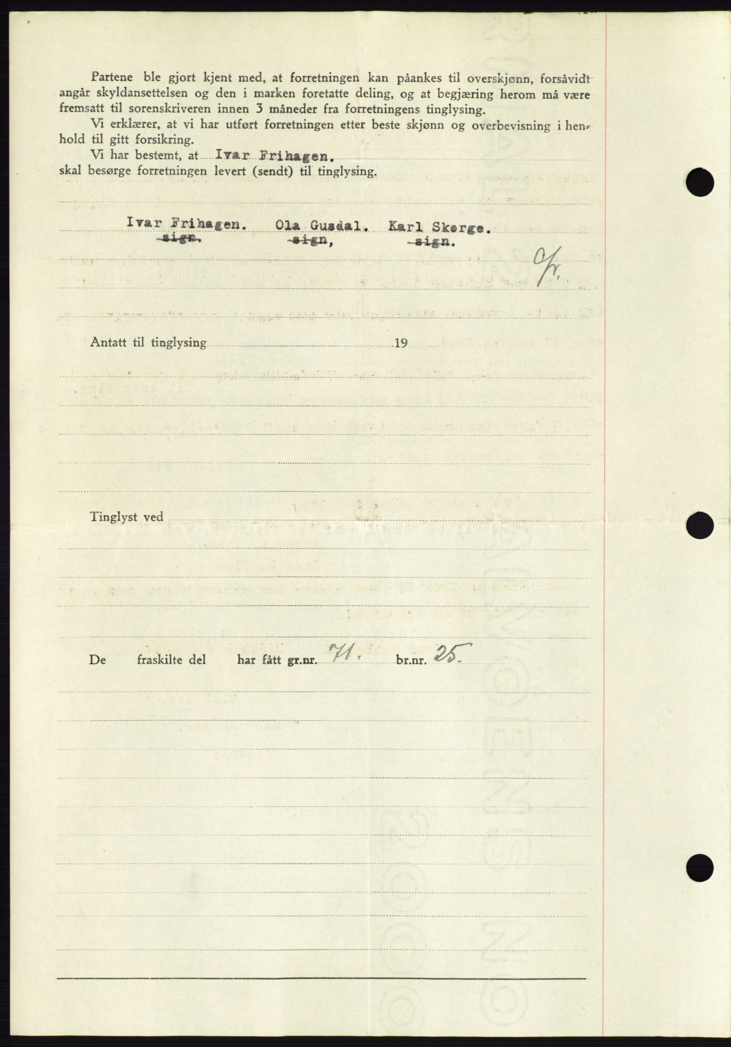 Søre Sunnmøre sorenskriveri, AV/SAT-A-4122/1/2/2C/L0077: Pantebok nr. 3A, 1945-1946, Dagboknr: 594/1945