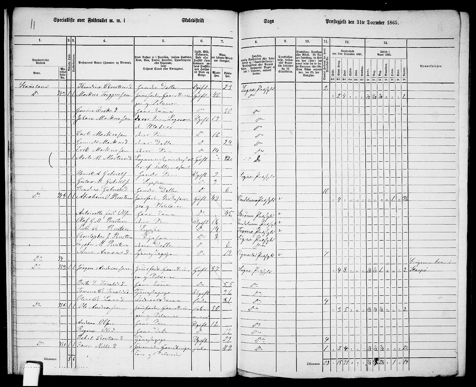 RA, Folketelling 1865 for 1018P Søgne prestegjeld, 1865, s. 26